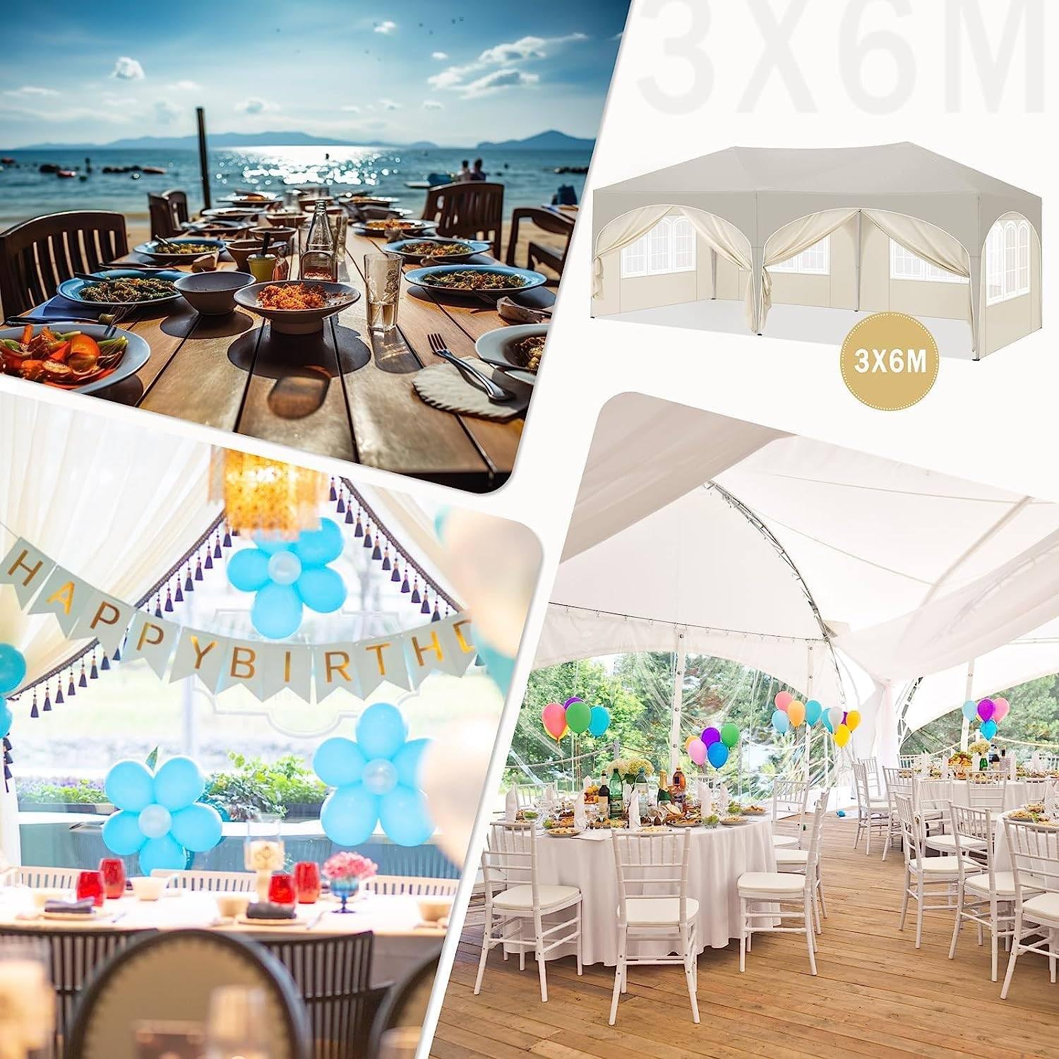 Sonnenschutz Überdachung Terrasse Garten Pavillon 3x6m wasserdicht stabil UV50+ mit 6 Seitenwänden höhenverstellbar Sonnenschirm Pop-up Faltpavillon für Camping & Party