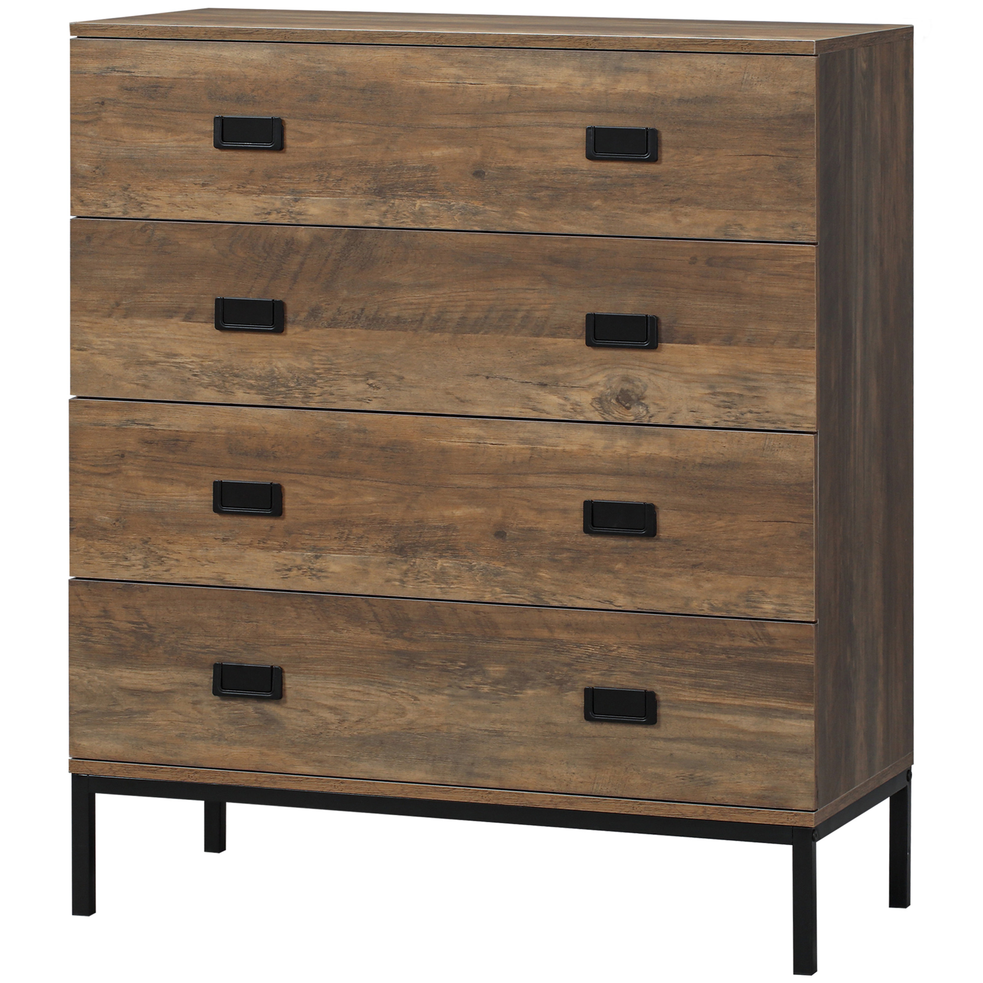 HOMCOM Kommode 4 Schubladen Aufbewahrungsmöbel Industrial Design schwarzes Metallgestell 80 x 39 x 95 cm