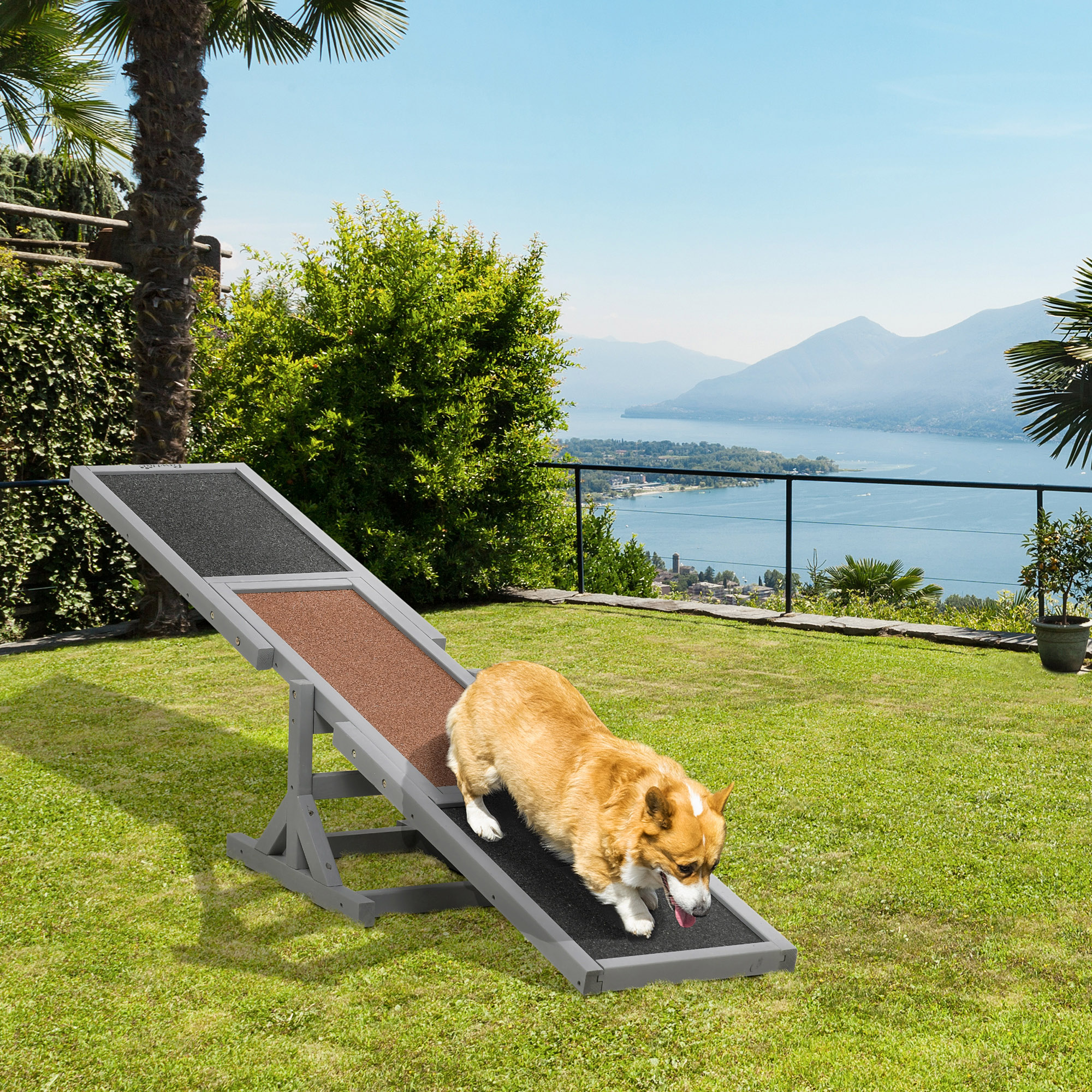 PawHut Hundewippe Aqulity-Wippe Hundesportwippe, 180 x 30 x 30 cm, Grau + Braun