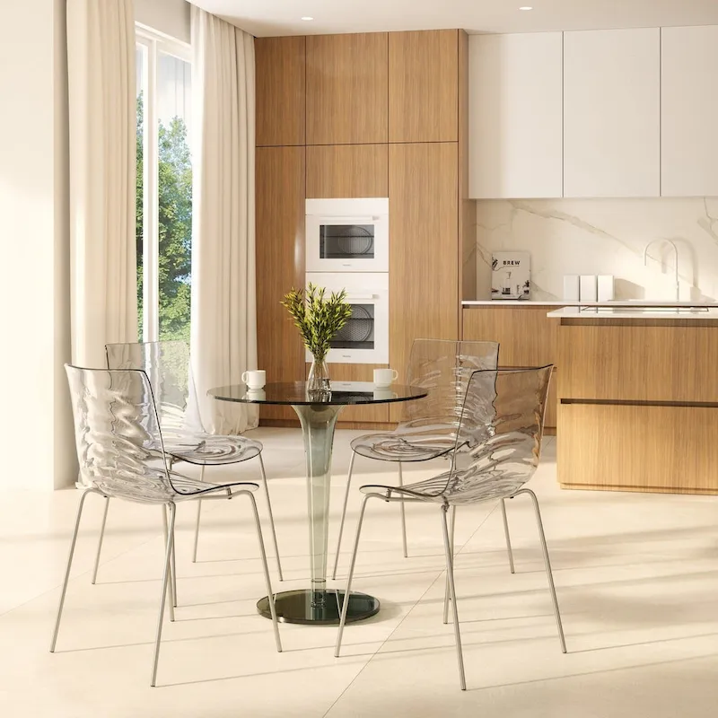 Acrylic Dining Chair with Chrome Legs Modern Accent Side Chair Water Ripple Design Seats