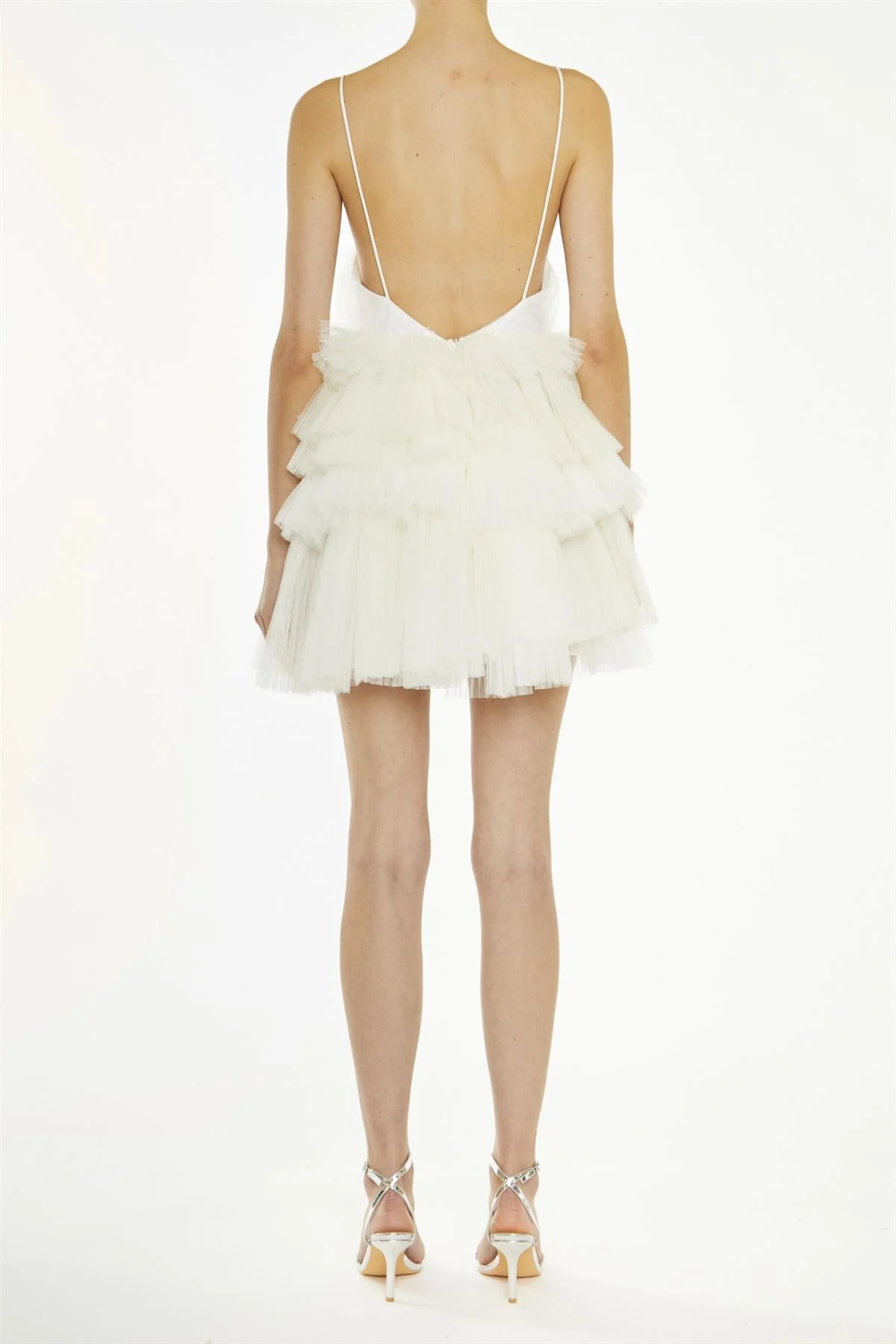 Gia White Plunge Front Tiered Mini Dress