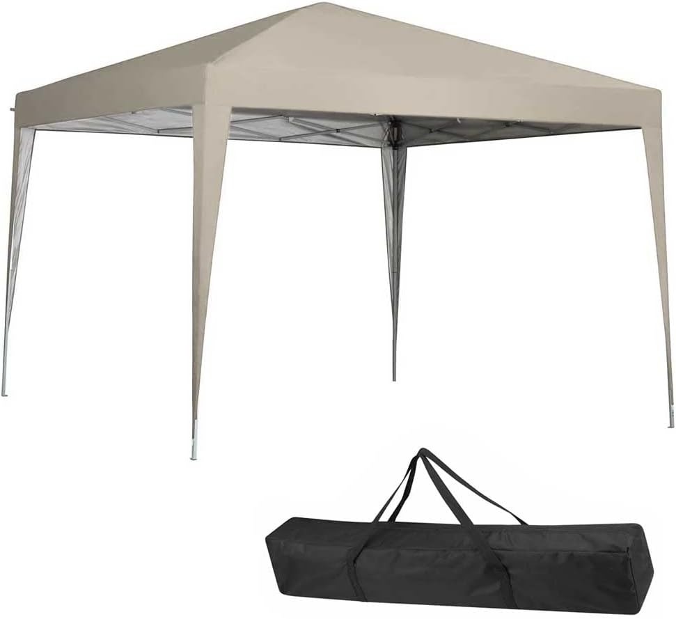 BAKAJI Gazebo 3 x 3 m Folding Polyester Fabric Waterproof Metal Structure Folding Accordion Portable Marquee Market Outdoor Garden + Carry Bag (Blue)