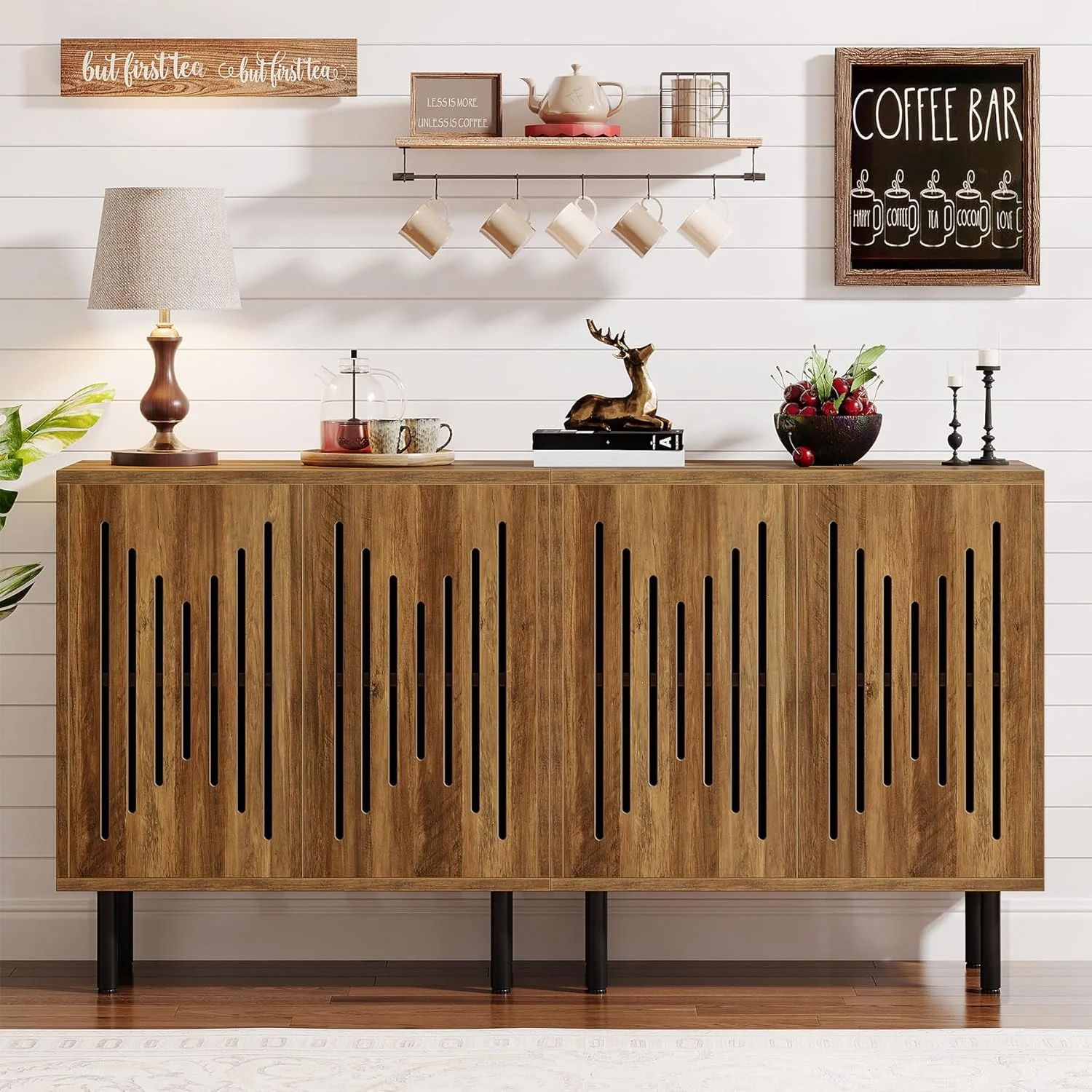 Tribesigns Set of 2 Sideboard Buffet with Storage 59 Buffet Sideboard Cabinet with Adjustable Shelves