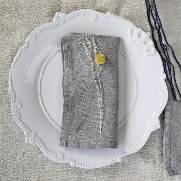Linen Light Grey Plain Edge Napkins - Set of 2