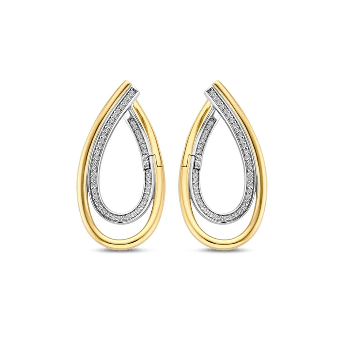 Orecchini Ti Sento Milano in argento bicolore design goccia con pietre 78051ZY