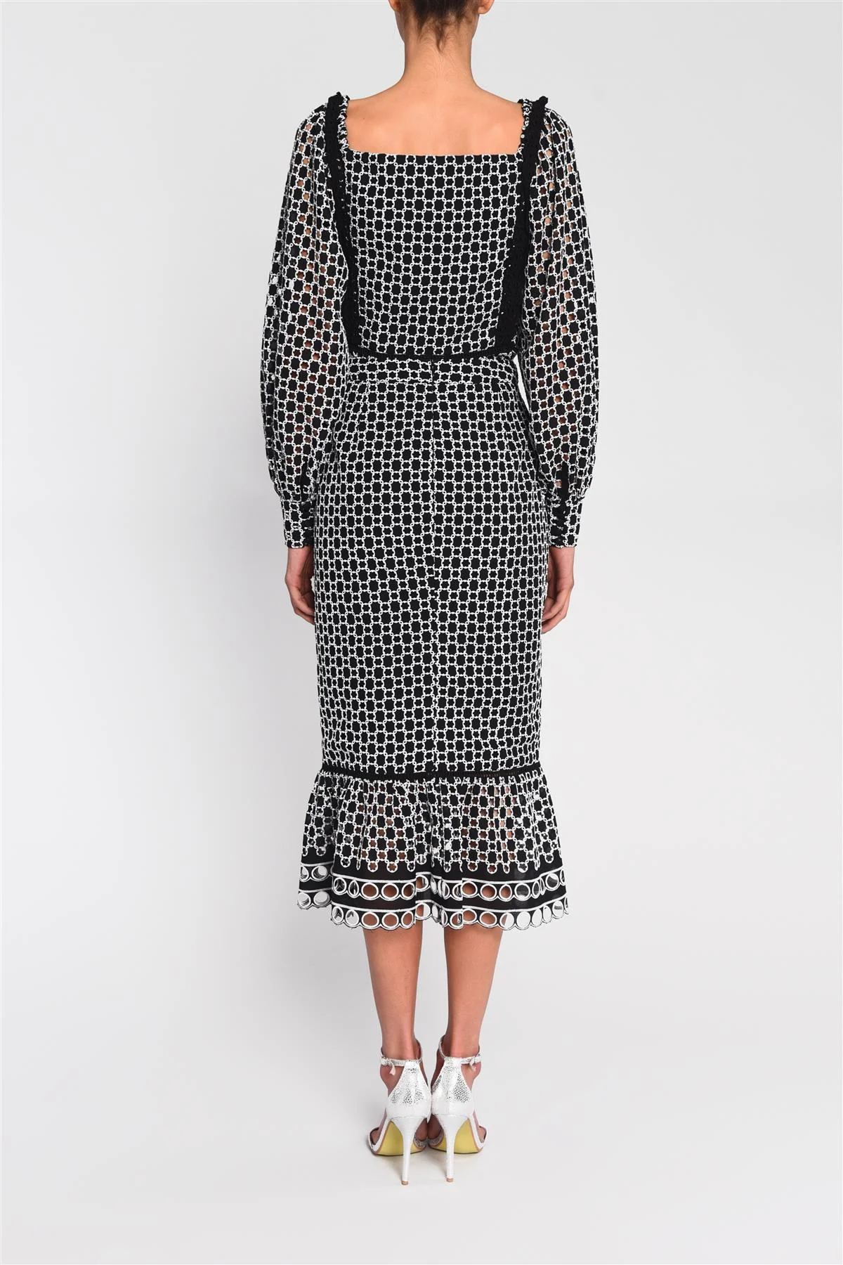 Artemis Black White Broderie Midi Skirt