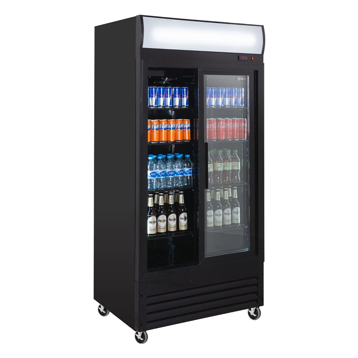 Getränkekühlschrank Getränkekühlschrank 630 - Leuchtaufsatz, Schiebetüren, schwarz, LED