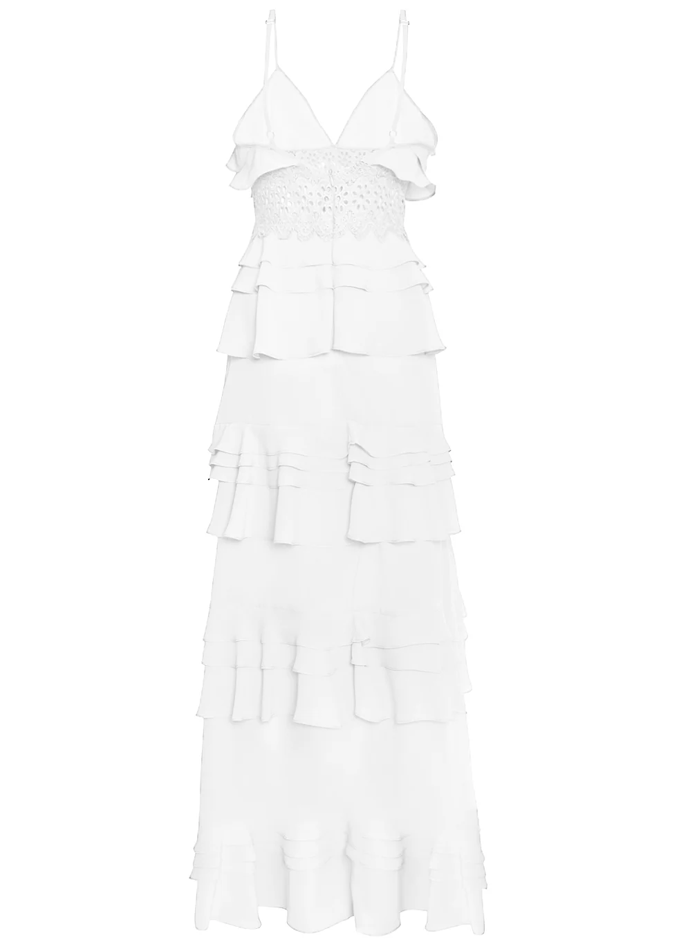 Sophia White Linen Tiered Ruffle Maxi Dress
