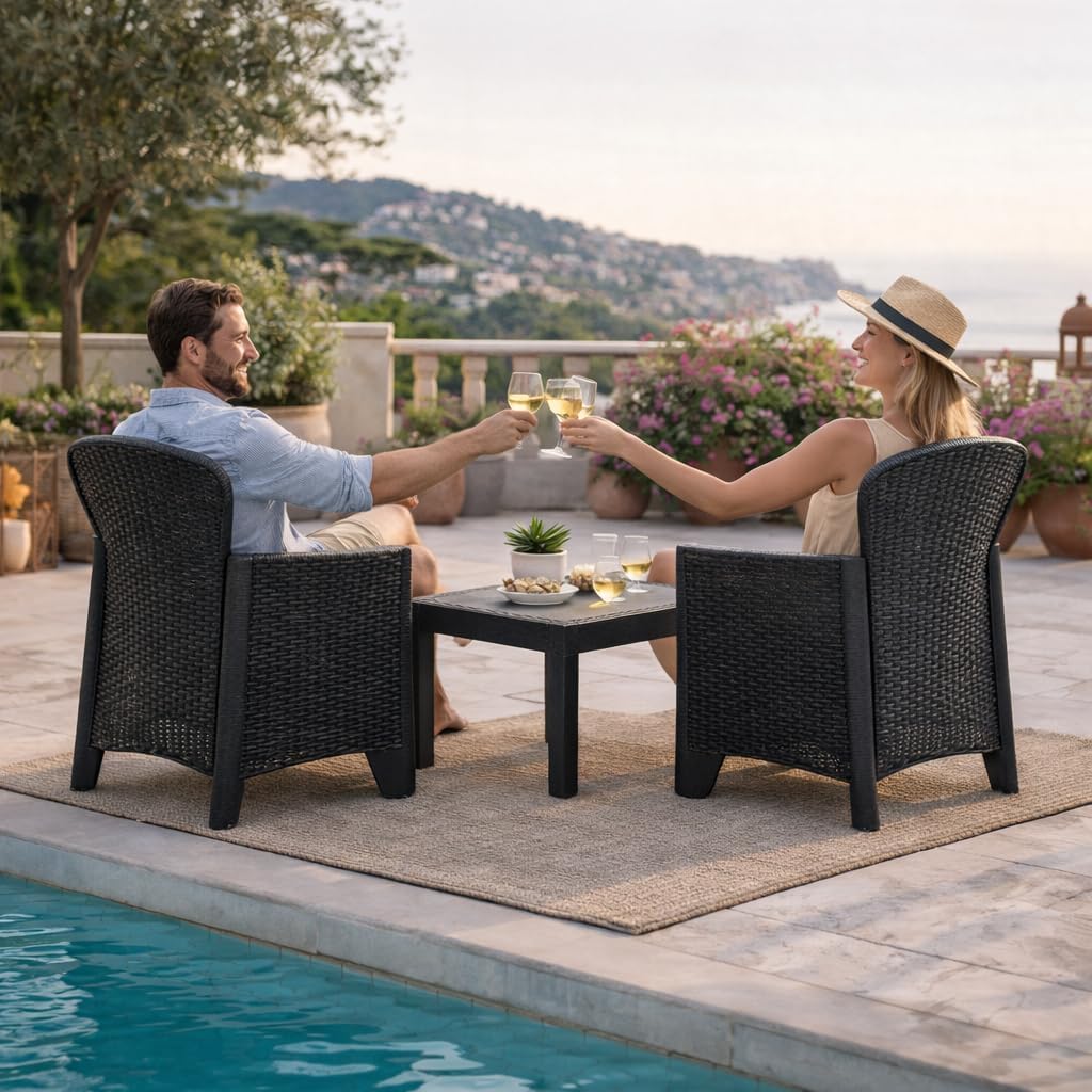 Salottino da Esterno 2 Posti Set da Giardino 2 Poltrone, Cuscini, 1 Tavolino - Lounge, Resistente alle Intemperie, Sedie, Set Mobili, Relax - Facile Montaggio Effetto Rattan