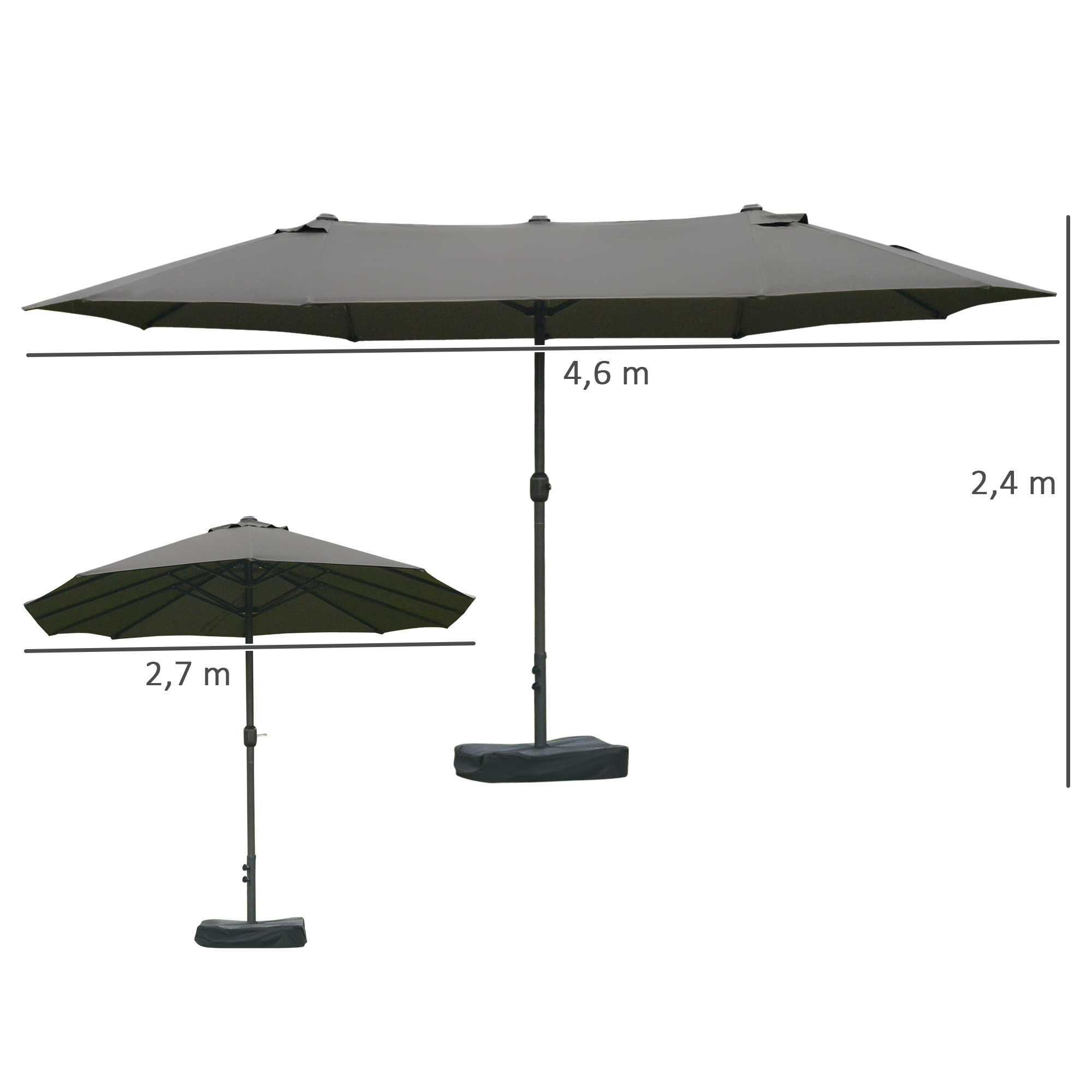 Parasol met parasolstandaard en dubbele parasol 460 x 270 cm donkergrijs