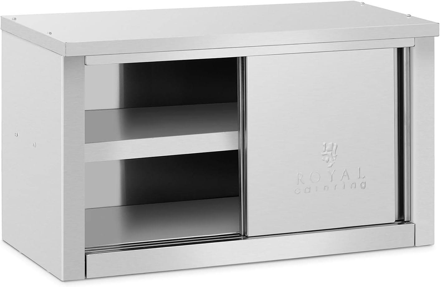 Royal Catering RCAT-90/40/50-C - Armadietto pensile 900 x 400 x 500 mm, capacità di carico per scomparto 60 kg, pensile per cucina, armadio da parete (acciaio inossidabile, 2 ante scorrevoli)