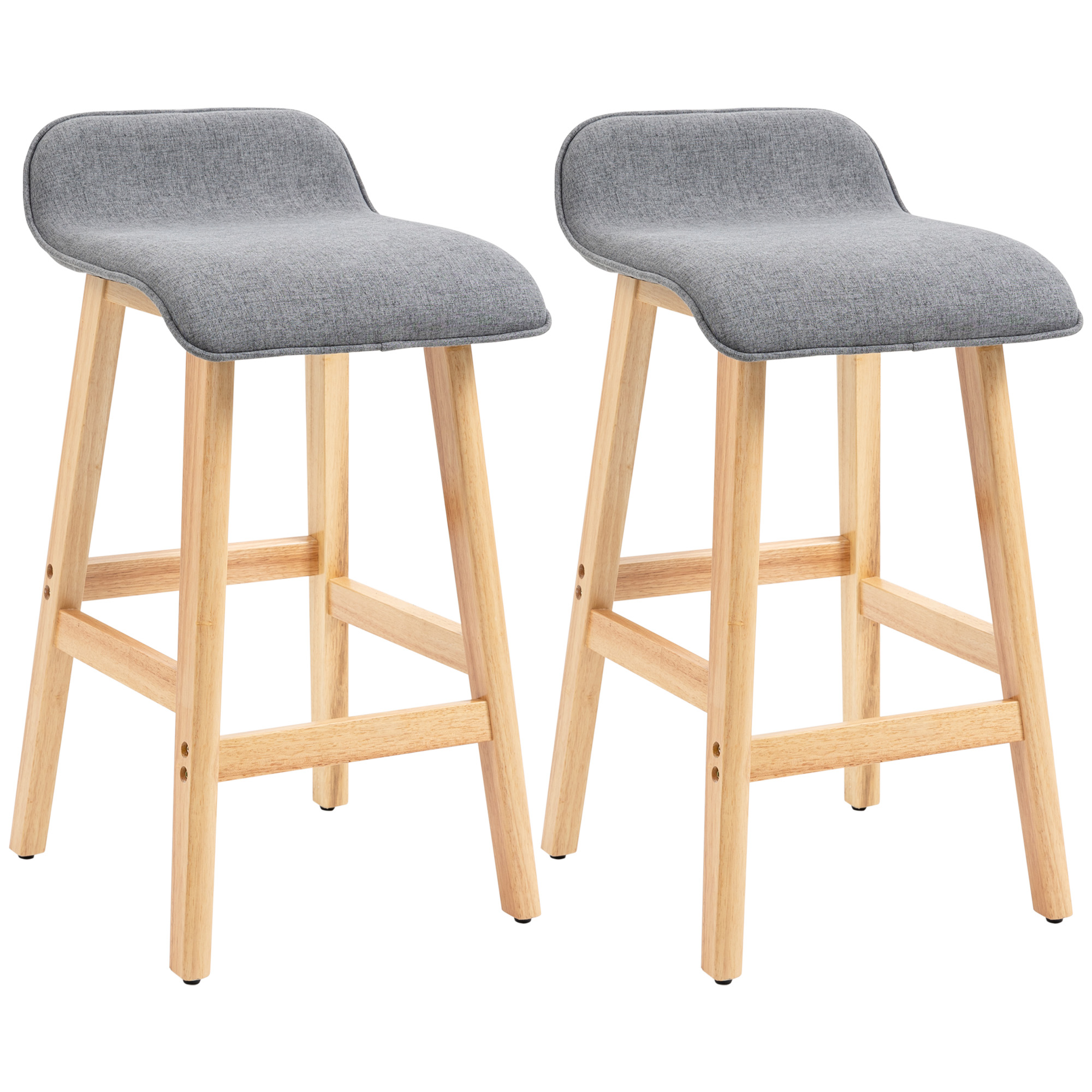 HOMCOM Barhocker im skandinavischen Stil - Set aus 2 Barhockern mit Fußstützen - Fichtenholz Polyester Leinenoptik Grau