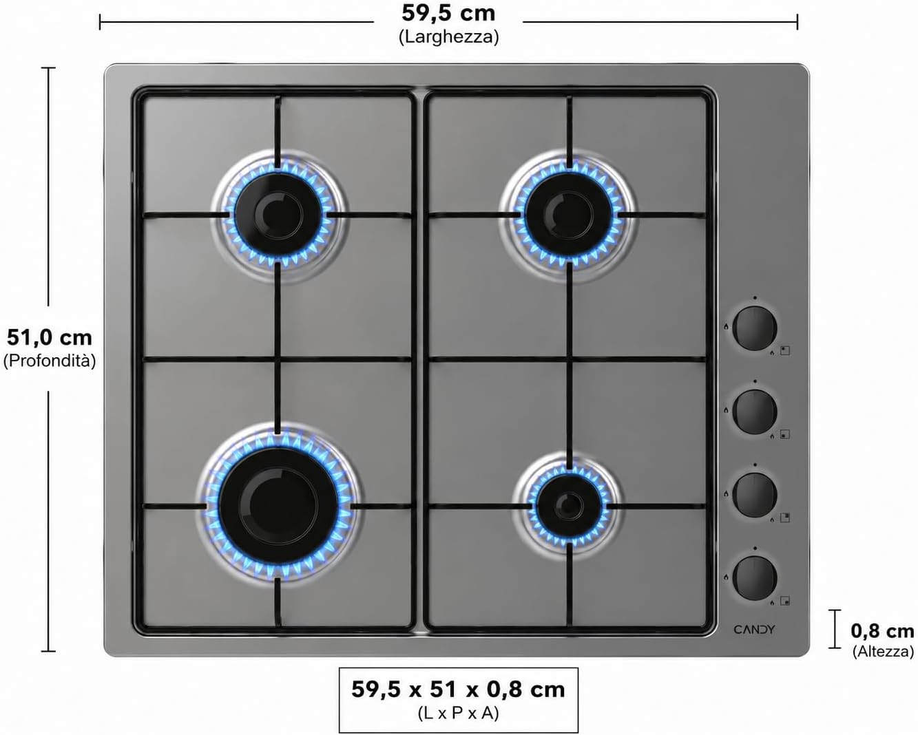 Candy Idea Piano Cottura a Gas 4 Fuochi, Inox