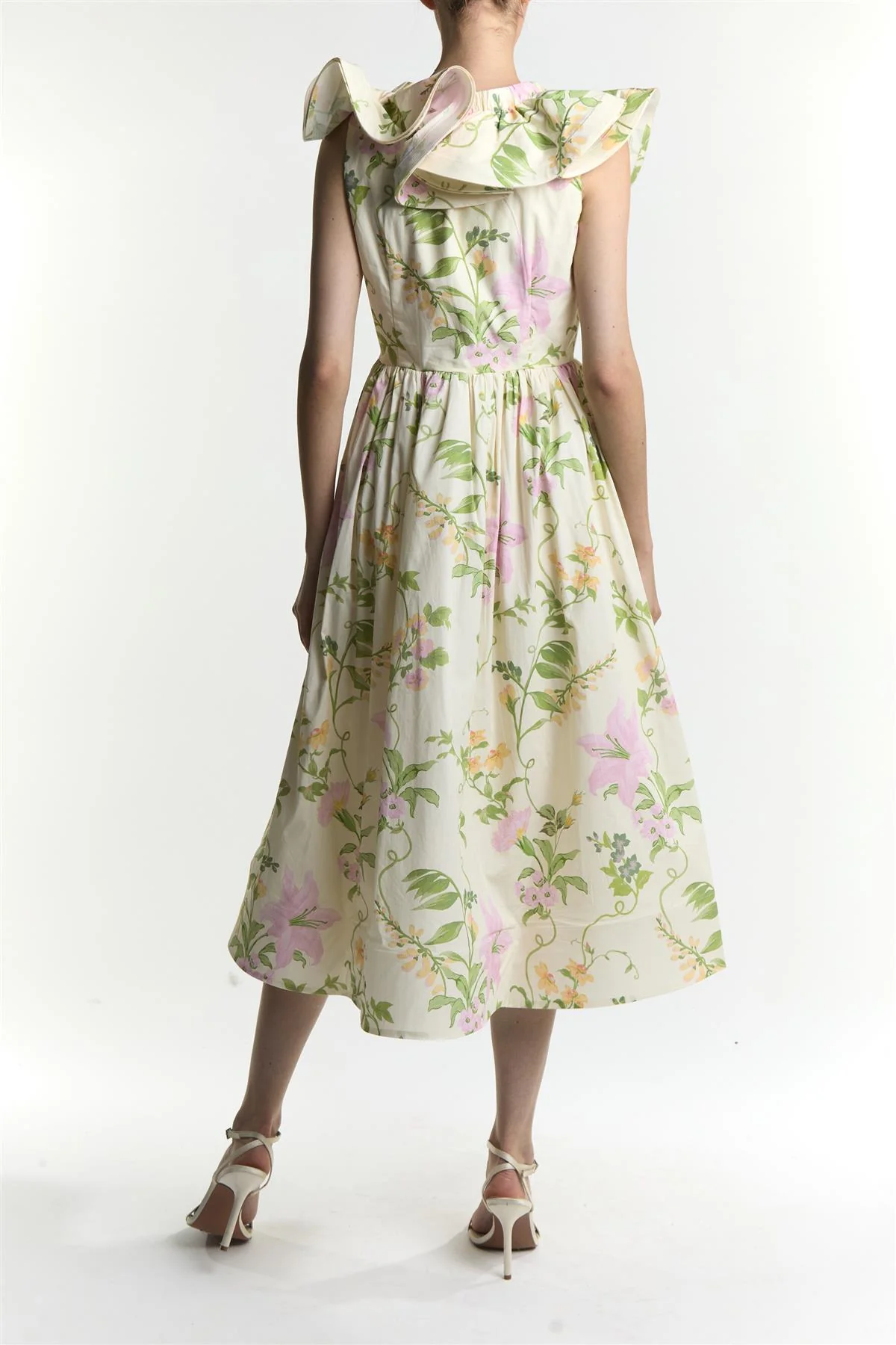 Stone-Pink-Floral Peyton Ruffle Midi Dress