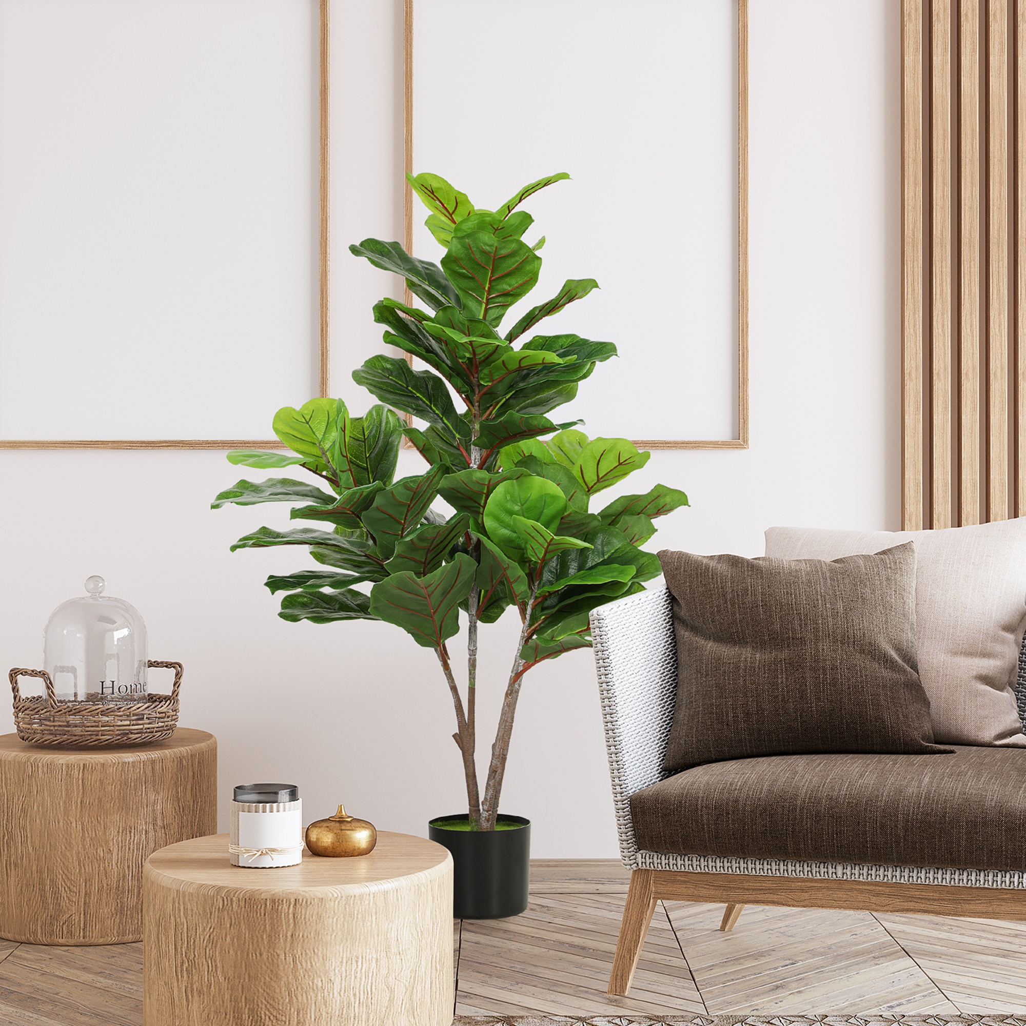 HOMCOM Künstliche Geigen-Feigenbaum 110cm Kunstpflanze, Plastik Künstliche Pflanzen im Topf, Dekoration Geschenk