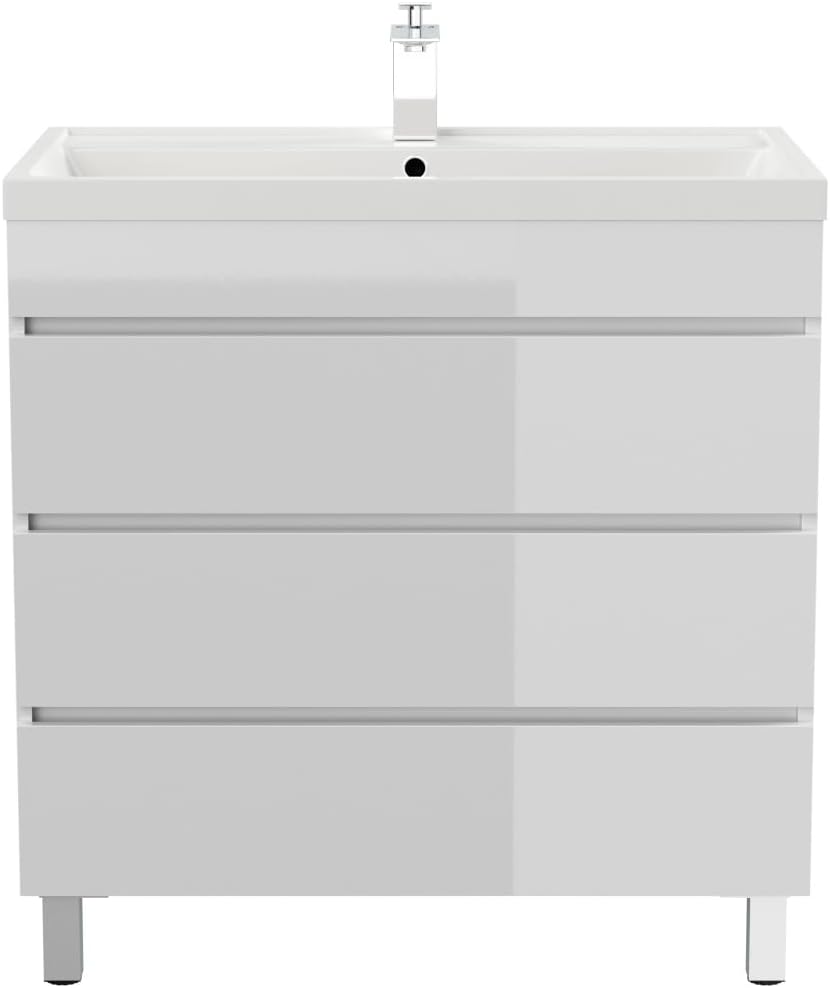 Magnolia Home Stand Badmöbel Via 80 SoftClose mit DREI grifflosen Schubladen Farbe Weiss Hochglanz