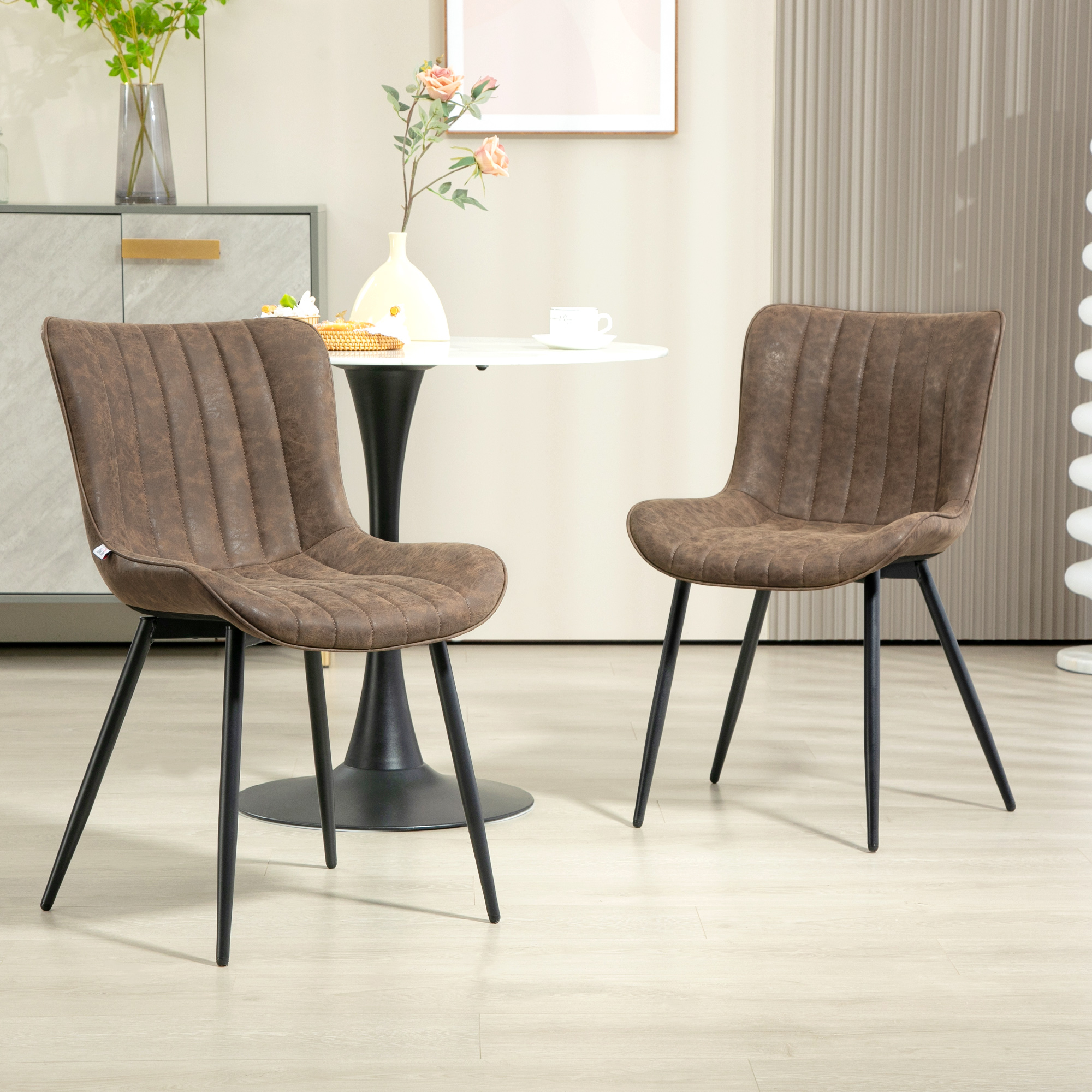 HOMCOM Set mit 2 modernen und knopfgehefteten Esszimmerstühlen für Wohnzimmer, Esszimmer, Schlafzimmer, braun