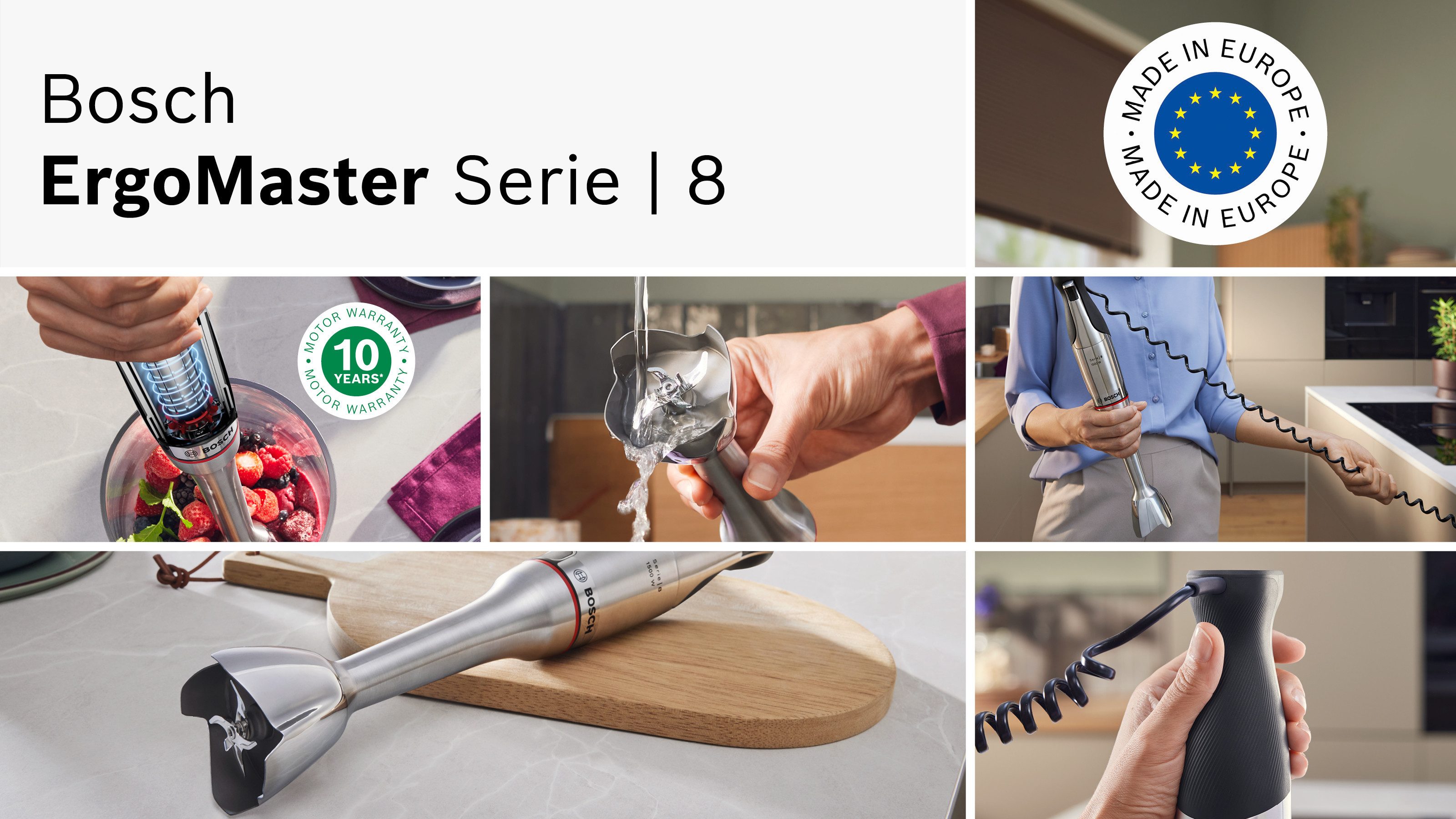 Stabmixer ErgoMaster Serie 8, MSM8M914, Doppelschneebesen, Spiralkabel, Becher
