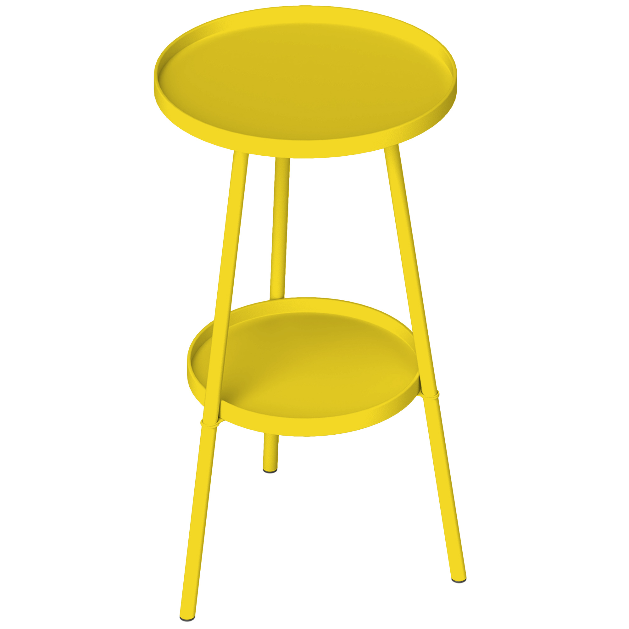Outsunny Kleiner runder Beistelltisch mit 2 Ebenen Gartentisch für Terrasse Wohnzimmer Balkon aus Metall Ø 32 x 51 cm gelb