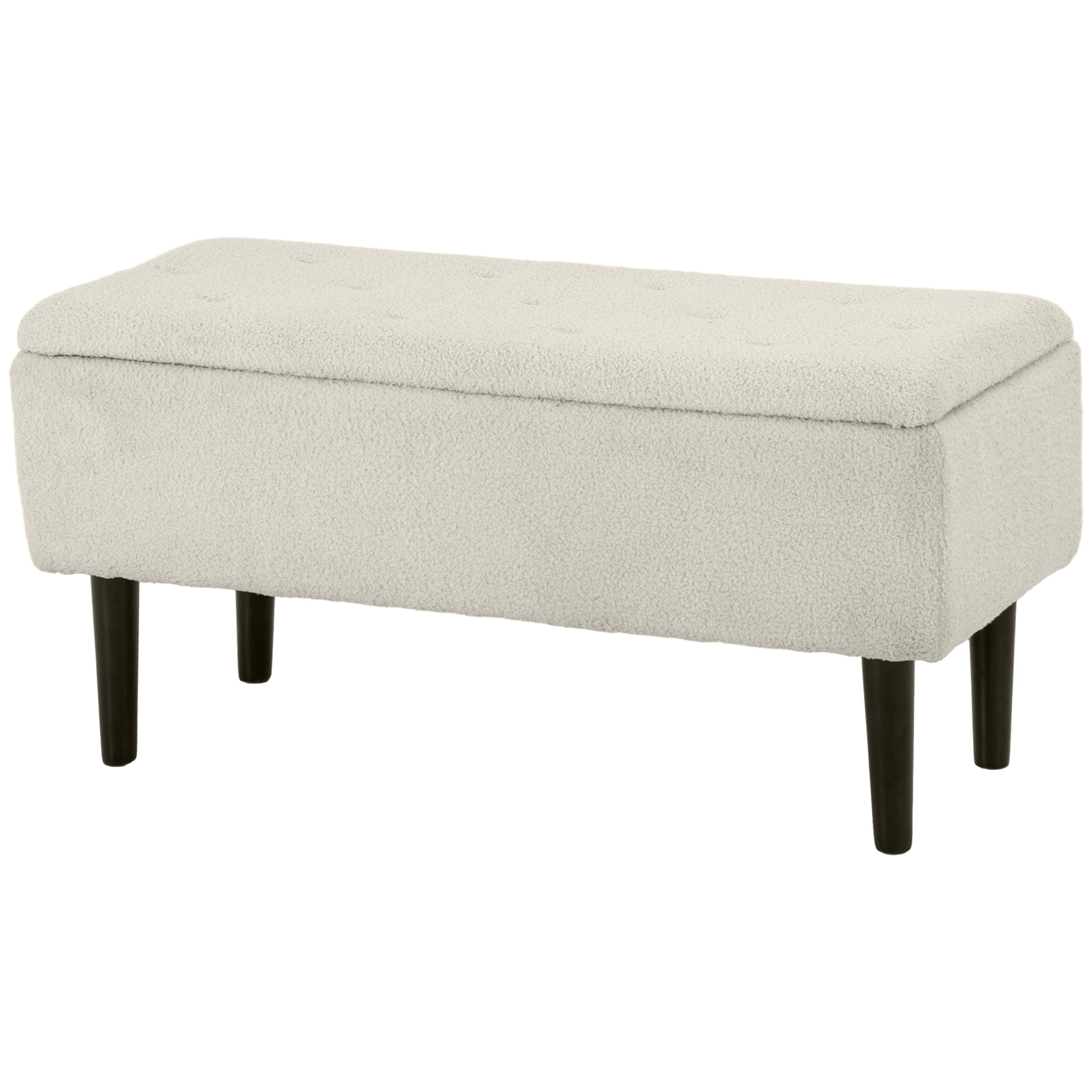 HOMCOM Aufbewahrungsbank Samt Hocker Holzbeine Kautschukholz 95 x 38 x 45 cm Beige