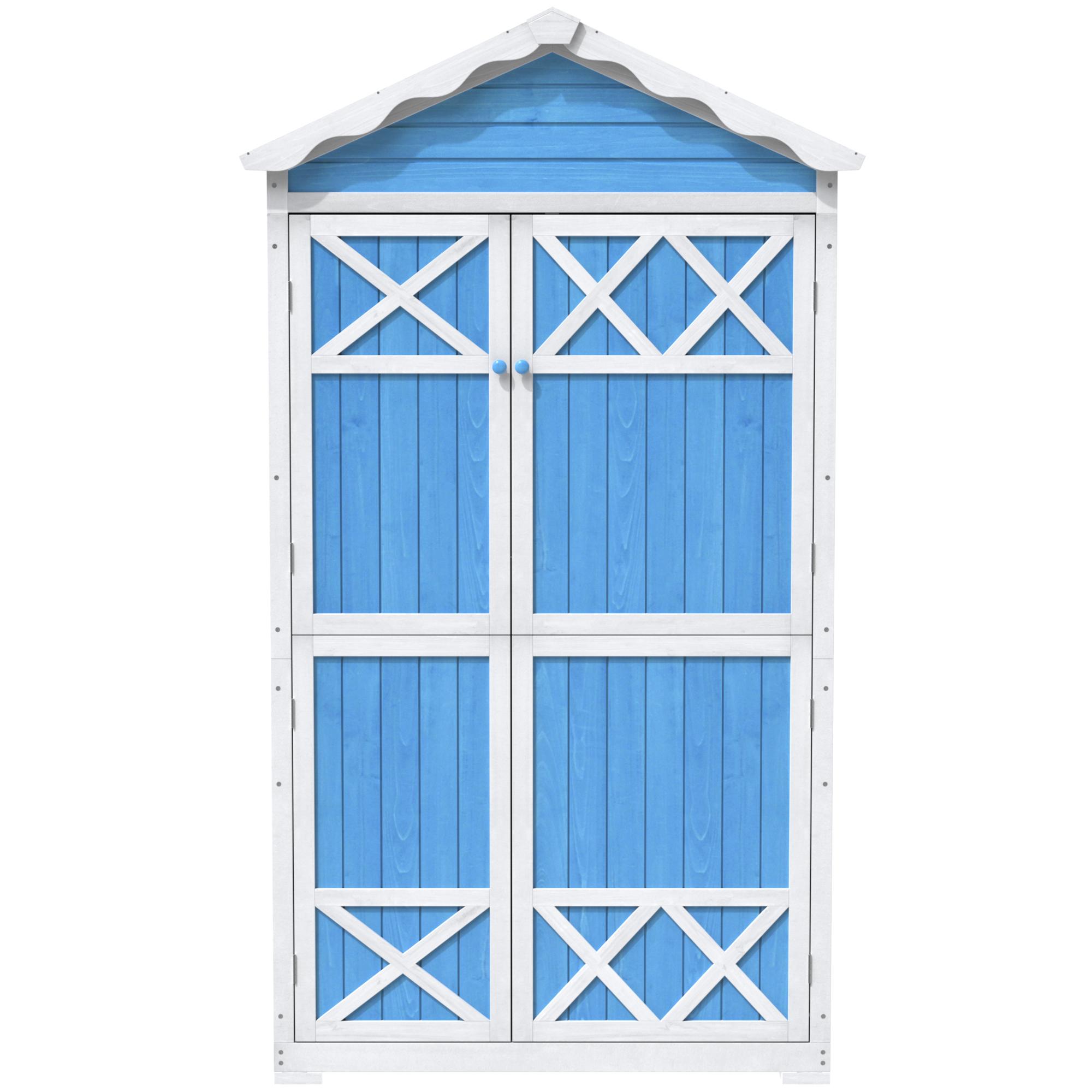 Gartenschrank mit wetterfestem Design und stabilen X-Verstärkungen, 93x45x179 cm, ideal für Gartenwerkzeuge, blau