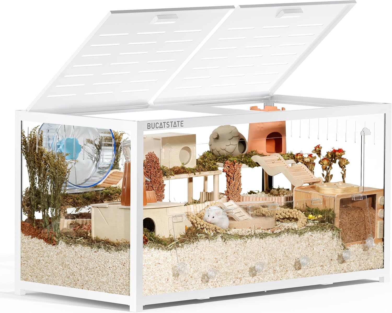 BUCATSTATE Hamsterk?fig 3,0: Metall Rattenk?fig Kleintierk?fig Gro? Stapelbar mit Einfacher Montage 120L x 60W x 62H cm f��r Nager, M?use, Zwerghamster (0,72m2, Wei?)
