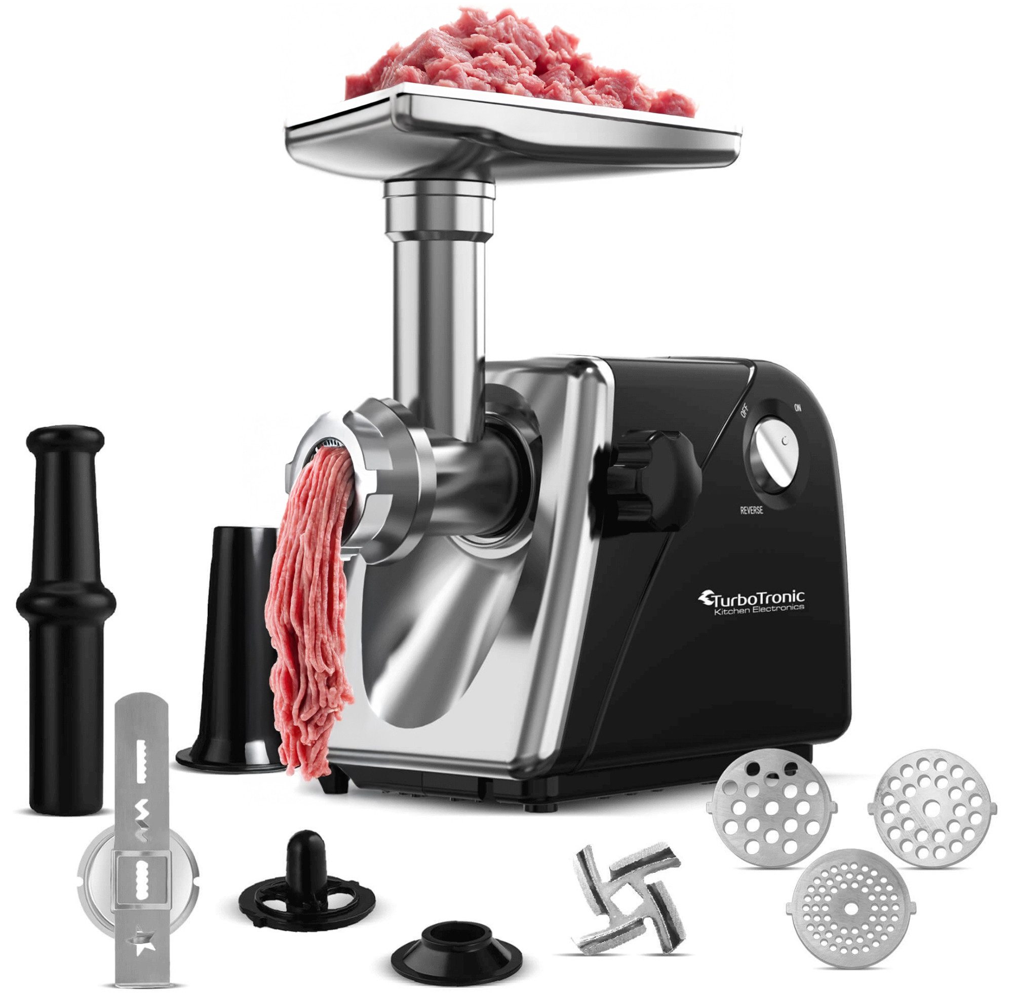Fleischwolf 2000 W Edelstahlklinge Metallgetriebe mit Spritzgebäckvorsatz Mett