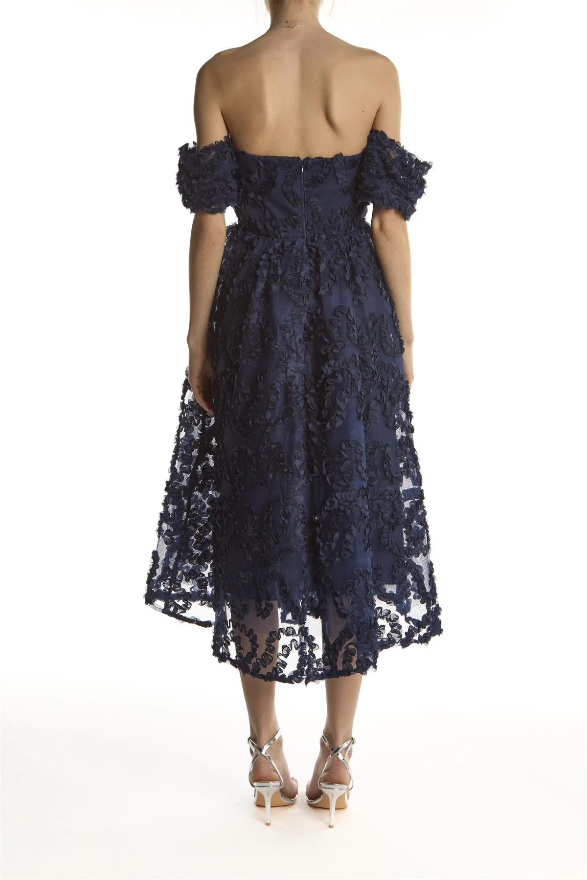 Light navy Amelia Bardot Bust Cup Midi Dress
