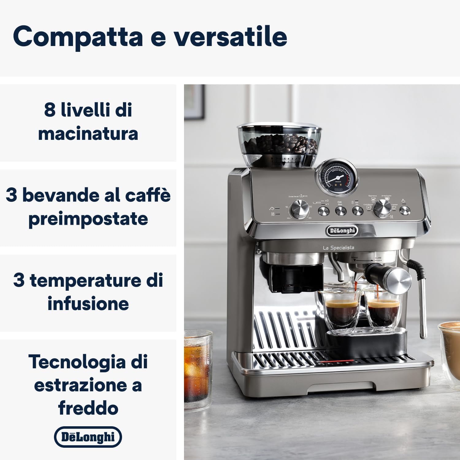 La Specialista Arte Evo EC9255.T Macchina per Caffè in Chicchi Manuale con Funzione Cold Brew, Montalatte Manuale My Latte Art, Incluso Kit da Barista, Controllo Temperatura, 1450W, Titanio