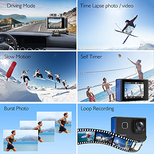 AKASO Brave 6 plus Action Cam 4K 20MP Action Camera WiFi 40M Fotocamera Subacquea Impermeabile EIS Touch Screen con 4x Zoom Controllo Vocale Telecomando Fotocamera Casco con 2 Batterie da 1350mAh : Elettronica