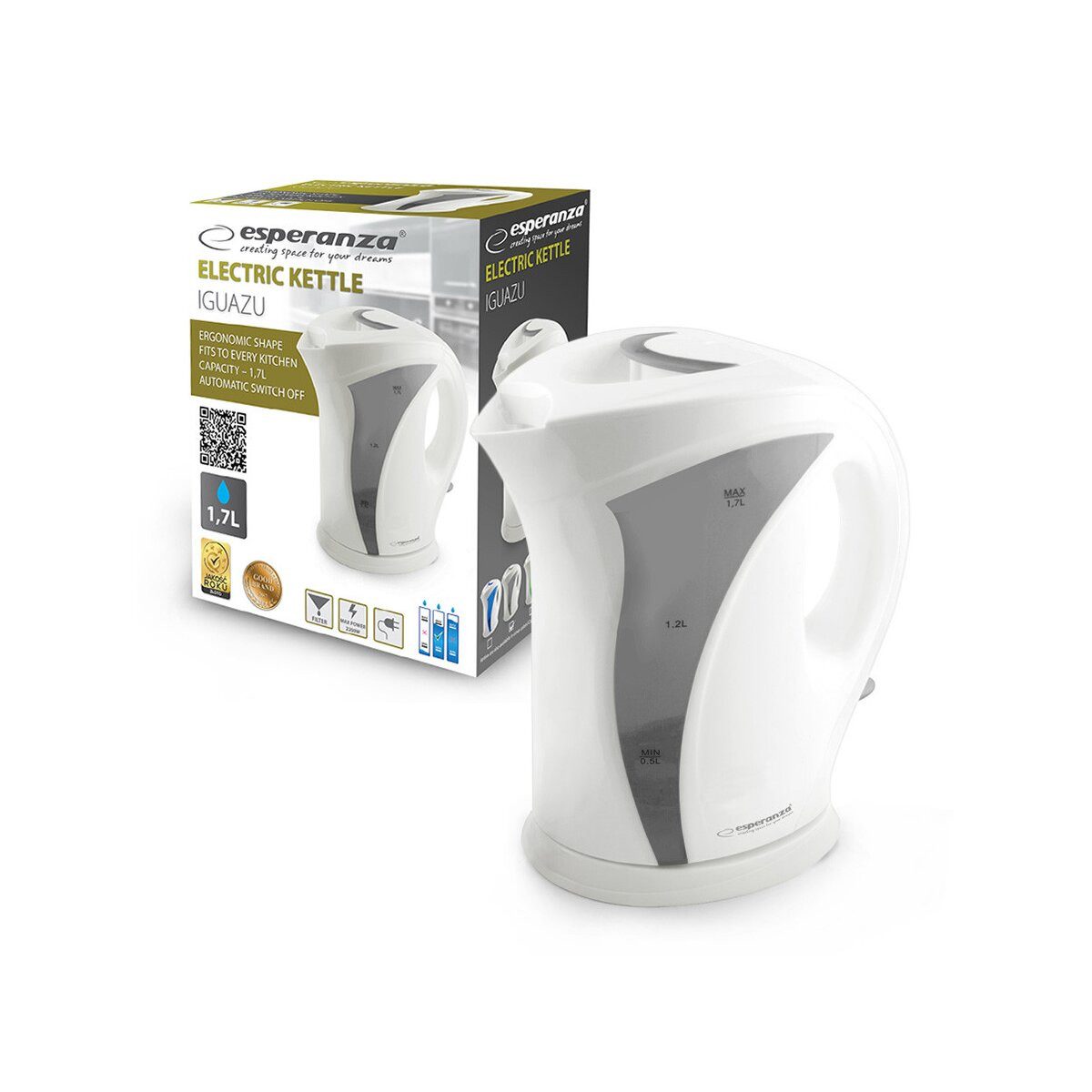 Wasserkocher Esperanza Iguazu Wasserkocher 1,7L Weiß-Grau