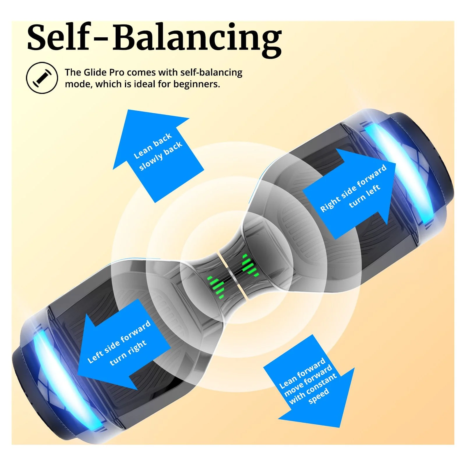 GOTRAX Glide Pro Bluetooth Hoverboard, 6.5&prime;&prime; Wheels, LED Lights, Self Balancing, UL2272 Certified, Silver, for Kids & Adults