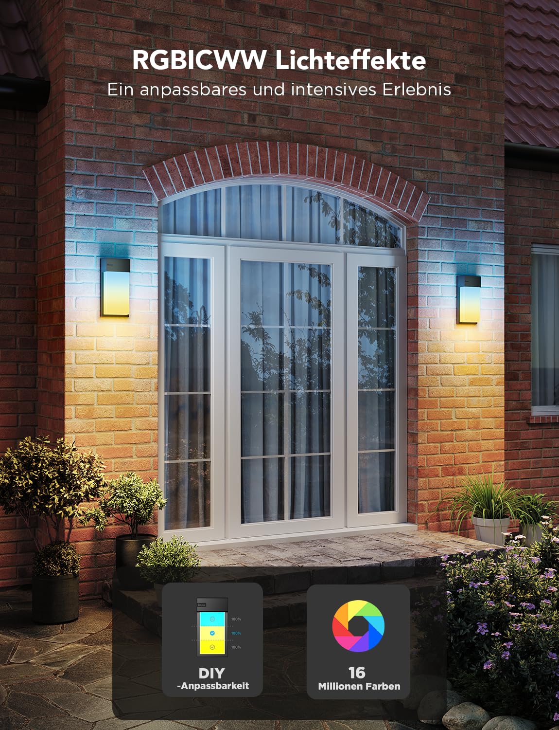 Smarte Außenwandleuchte 1500 lm IP65 2700–6500 K 2er-Set Aluminium Wi-Fi App Alexa Google Assistant Matter 45 Lichtszenen