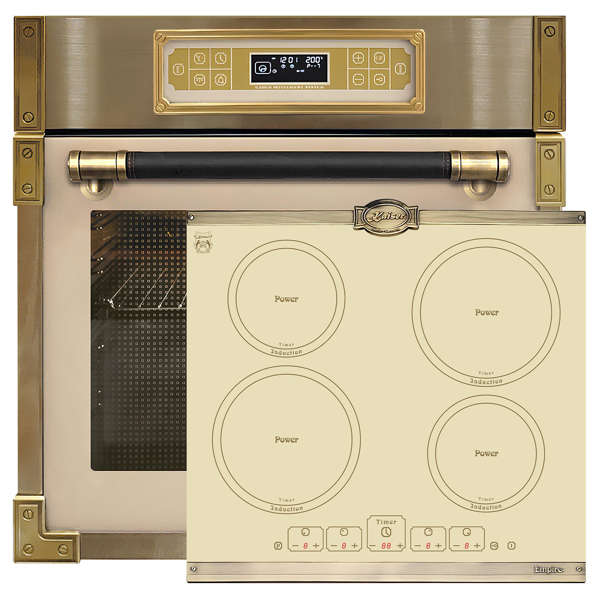 Backofen-Set Herd Set Autark Retro Einbau Backofen Elektro, 80 L mit Induktionskochfeld Autark 60 cm 4 Zonen mit Booster EH 6726 ElfAD+KCT 6195 IElfEm