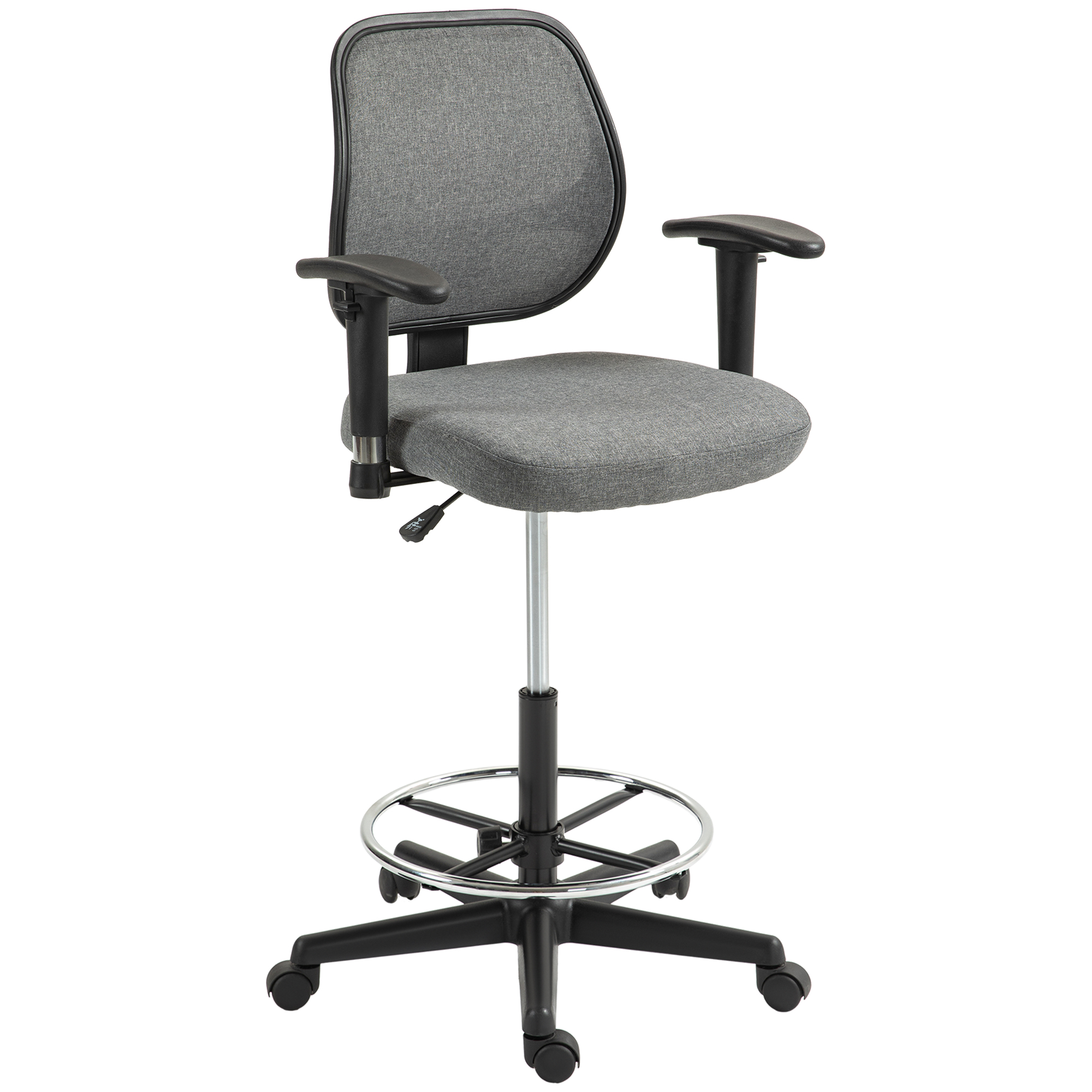 Vinsetto Bürostuhl Hochstuhl mit höhenverstellbarer Sitzfläche, Armlehnen, dim. 60B x 57T x 97-119H cm auf Rollen, Grau