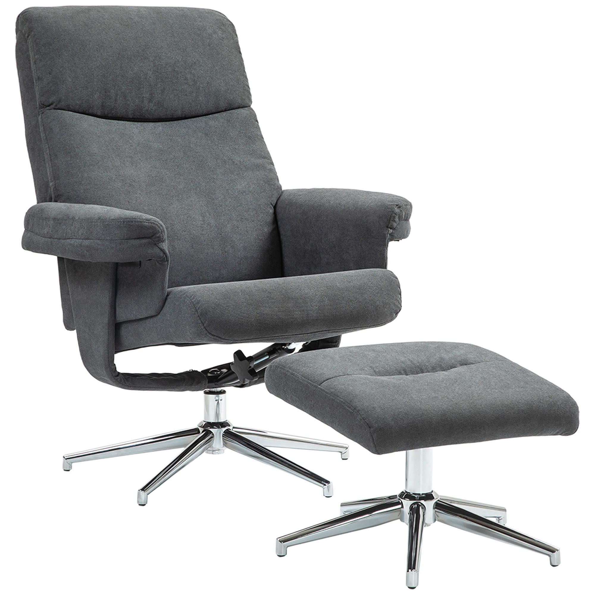 HOMCOM Relaxsessel mit Hocker, verstellbare Rückenlehne, Samtoptik, bis 150 kg, Anthrazit