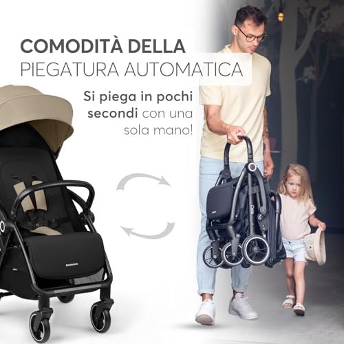 KikkaBoo Passeggino CIELA, Passeggino per bambini fino a 22 kg, Piegatura automatica, Schienale reclinabile, Leggero, Compatto, Misura Bagaglio a mano, Beige : Amazon.it: Prima infanzia