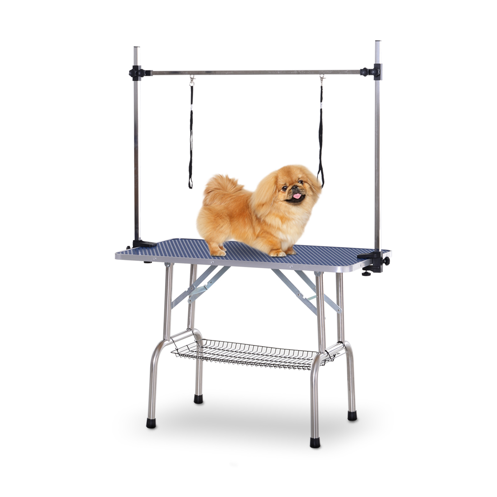 PawHut Trimtafel, scheertafel in hoogte verstelbaar met ondermand voor honden inklapbaar blauw