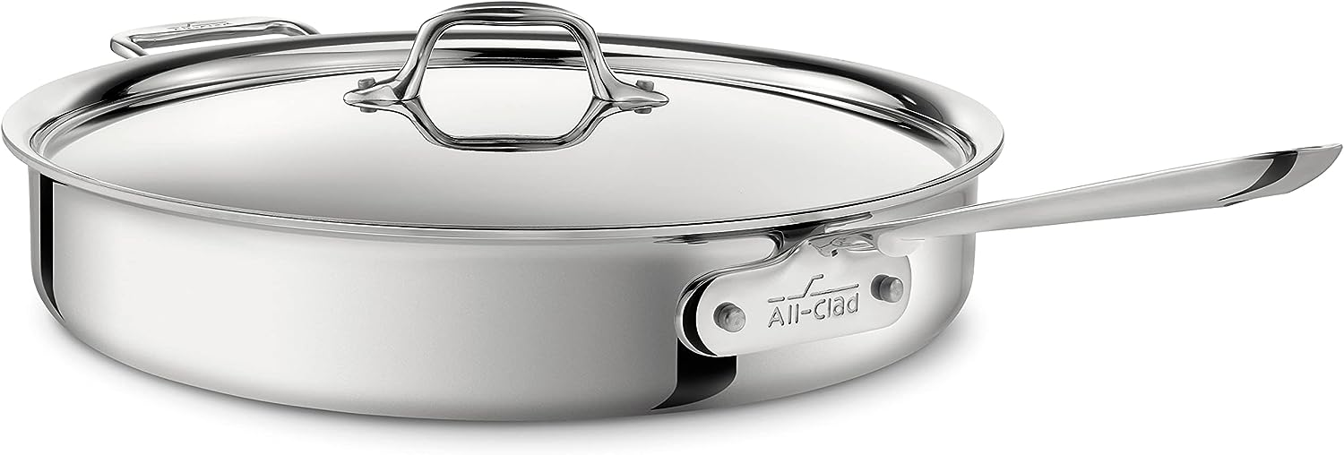All Clad D3 3 Ply Stainless Steel Saut&eacute; Pan 6 Quart Induction Oven Broiler Safe 600F Pots and Pans, Cookware Silver
