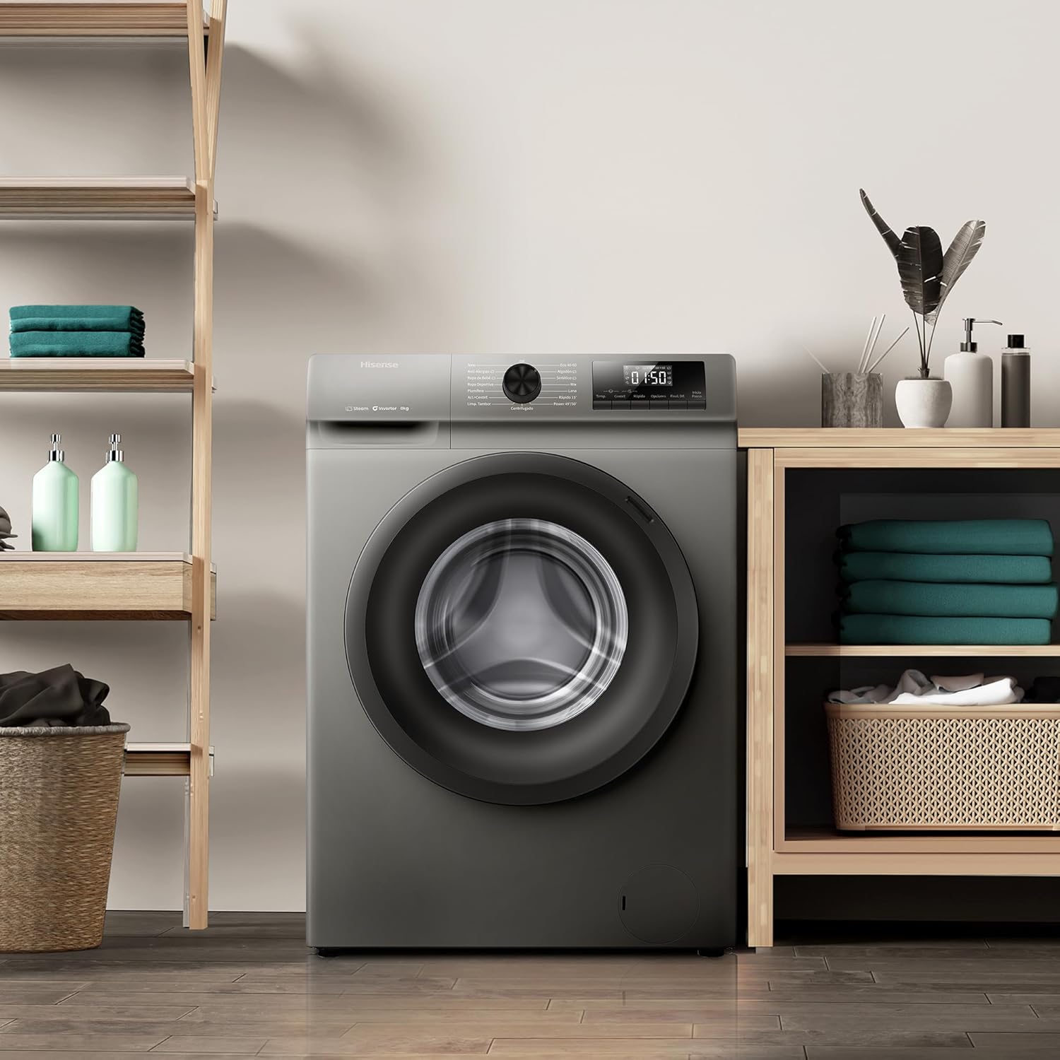 Hisense WFVB7012EM Front Load Washing Machine 7 kg 1200 rpm 15 Programs Steam LED Display Rapid Program Delay Start Child Lock