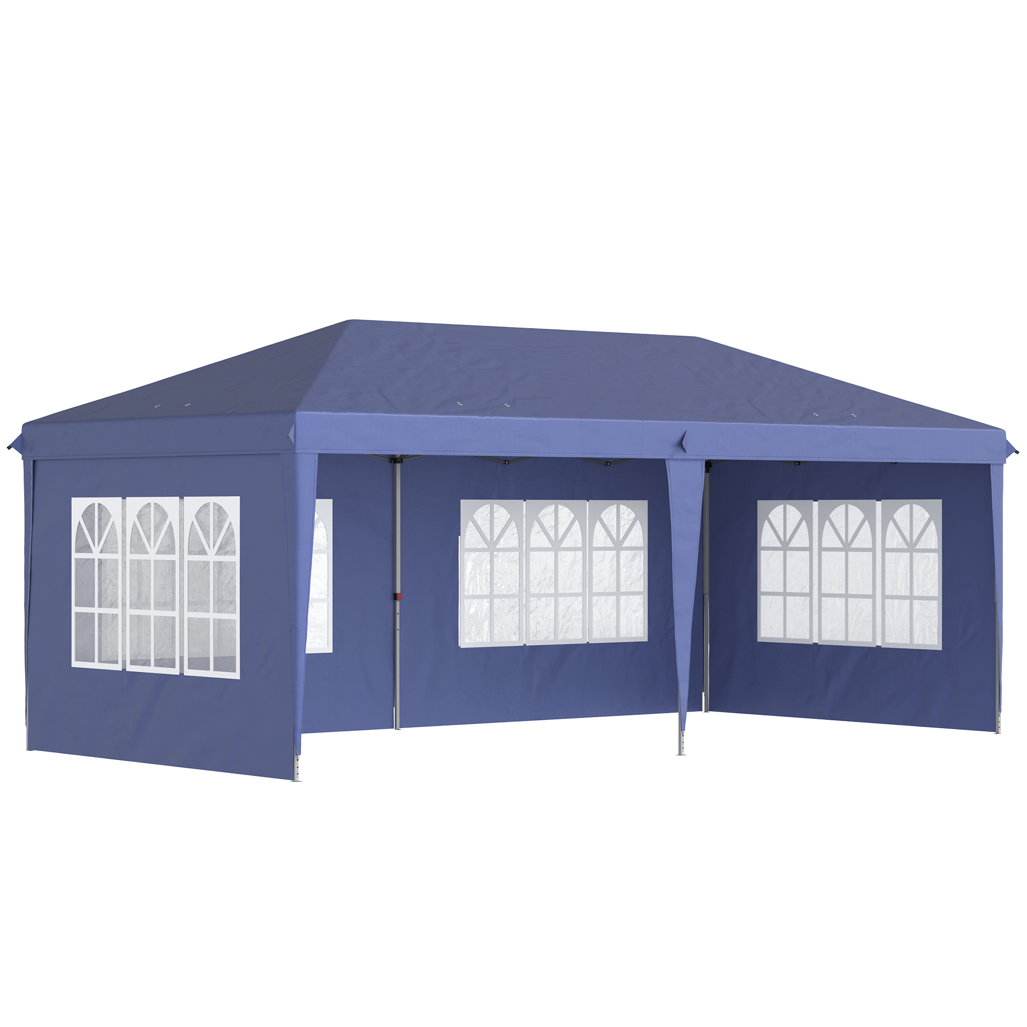 Outsunny Faltpavillon 6 x 3 m, halboffen, abnehmbare Seitenwände, große Fenster, Tragetasche, Stahlrahmen, blau