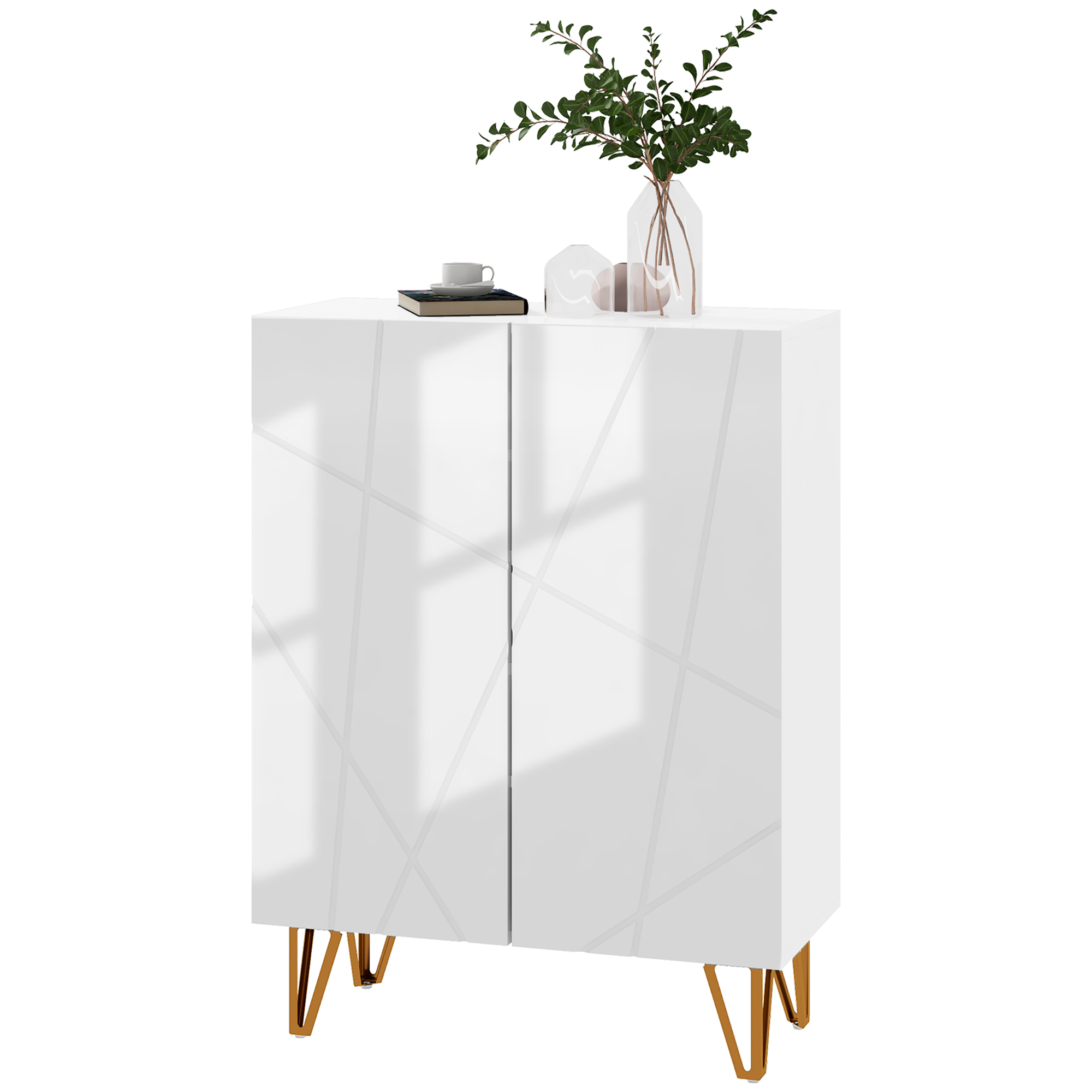HOMCOM Schuhschrank Schuhablage 2 Türen verstellbare Regale 72 x 31,5 x 95 cm Lack weiß