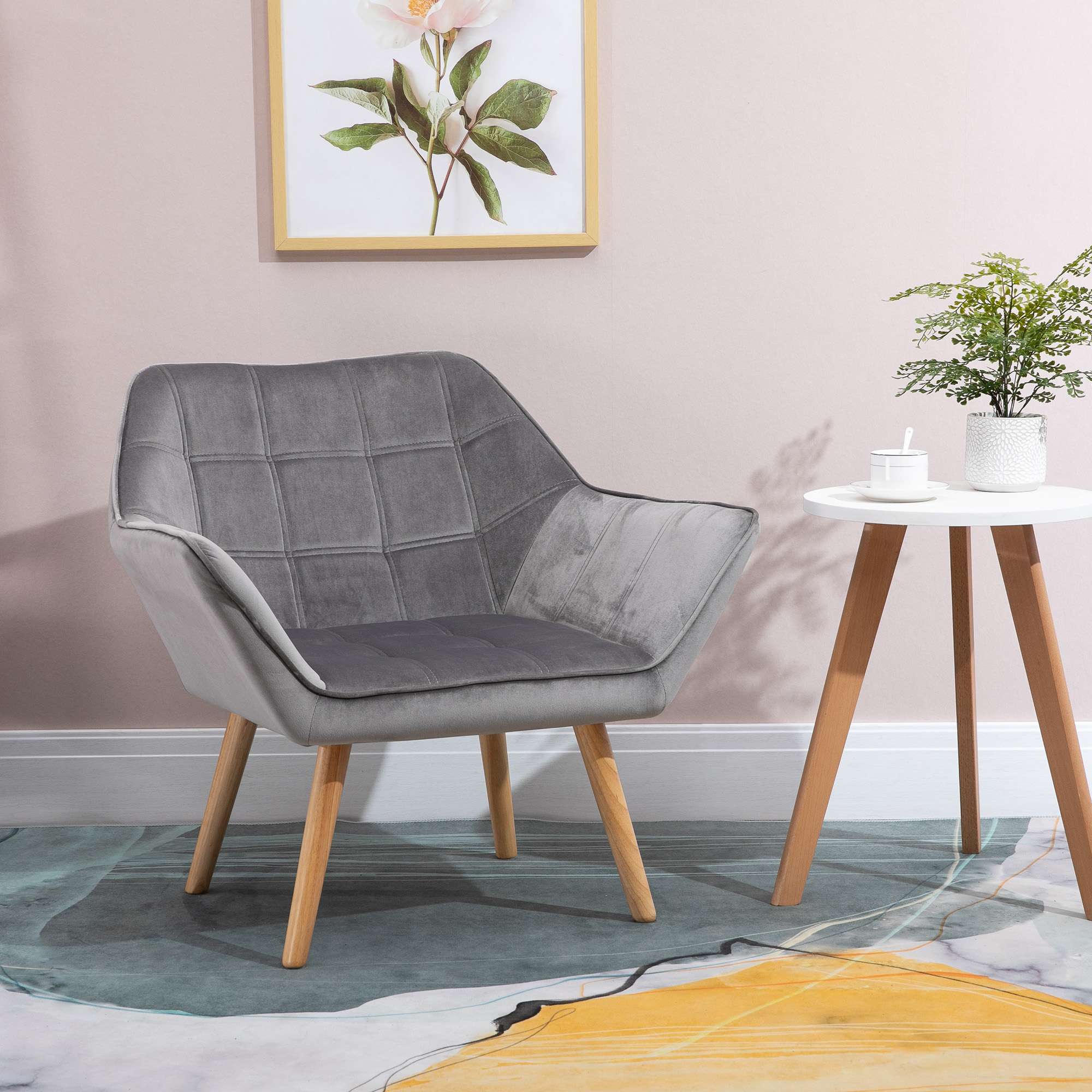 HOMCOM Relaxsessel Skandidesign Lesesessel Akzentsessel, Steppung, 67cm x 61,5cm x 71cm. Grau