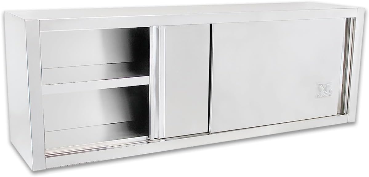 Beeketal 'BWS180' Gastro Küchen Wandhängeschrank aus Edelstahl mit auf Rollen gelagerte Schiebetüren, Hängeschrank mit fest verbautem Einlegeboden - Außenabmessungen (L/B/H): ca. 1800 x 400 x 645 mm