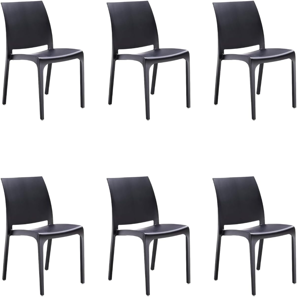 GLOUPIE Set 6 Sedie Volga In Polipropilene Nero,54x46x81Cm,Peso 3,5Kg,Per Interno/Esterno,Made In Italy,Sedie Impilabili