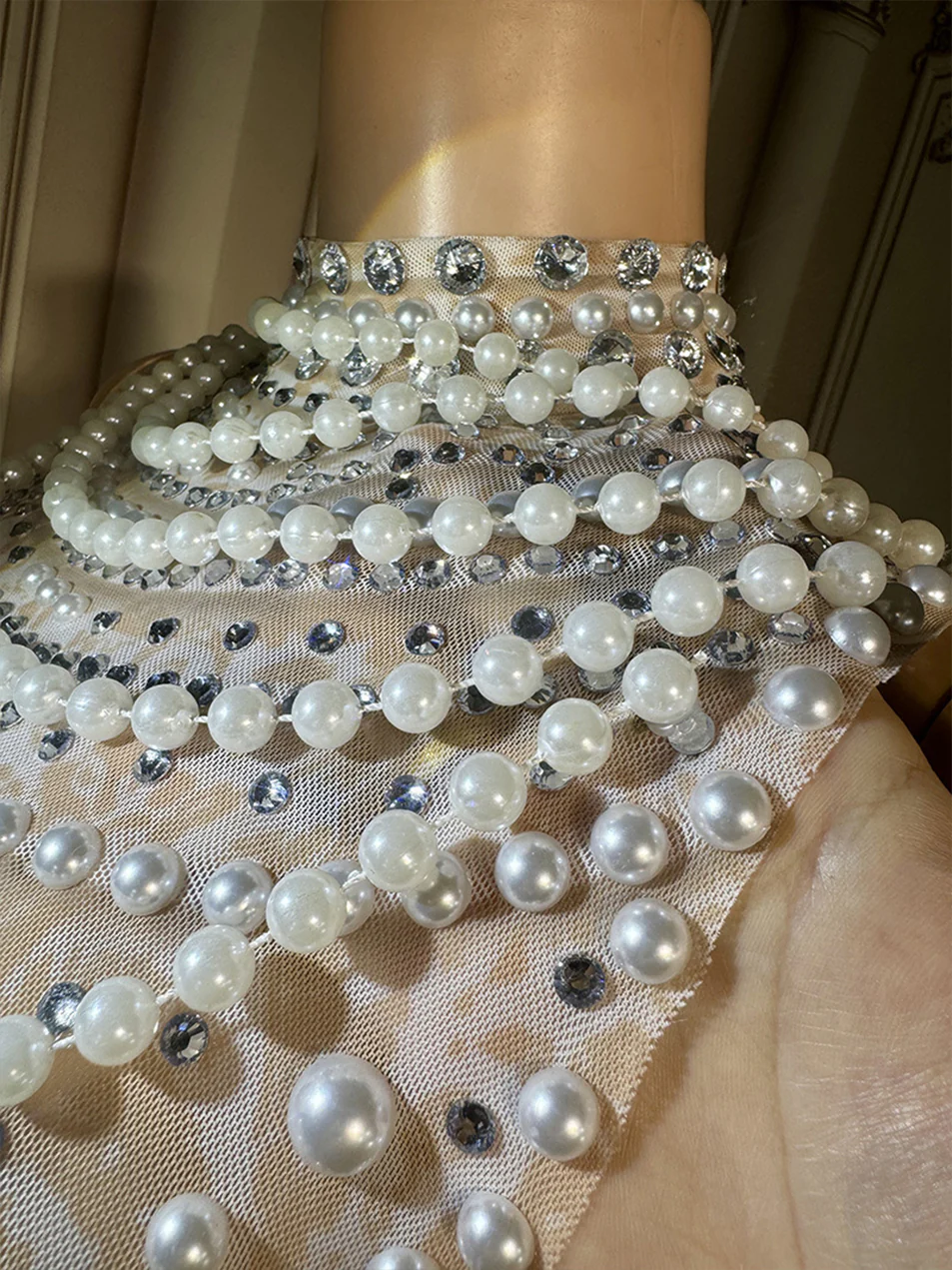 Pearl Embellished Fitted Maxi Party Dress