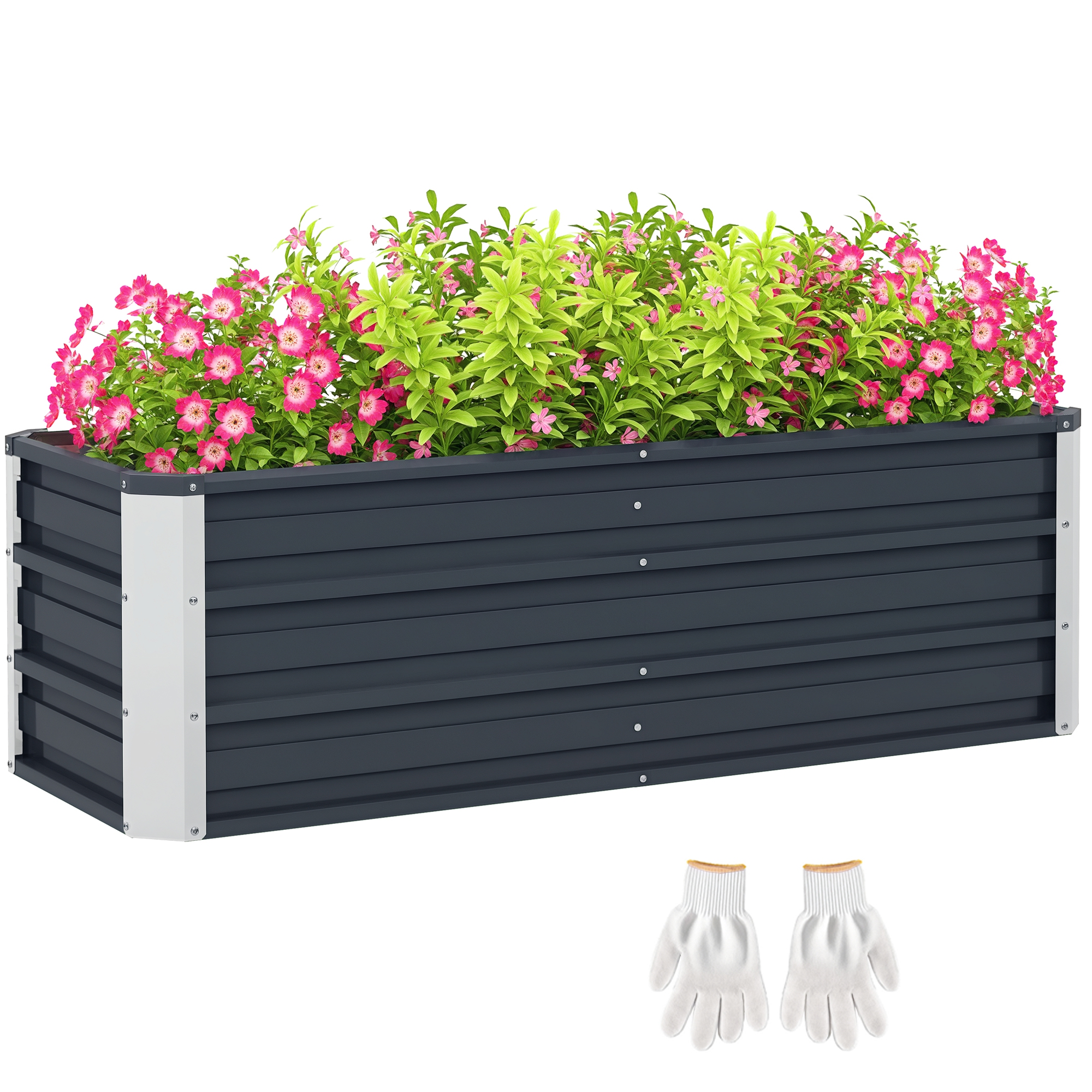 Outsunny Hochbeet aus Stahl Gartenbeet Pflanzkasten Blumenkasten Blumenkübel mit Handschuhe Kohlegrau 125 x 47 x 40 cm