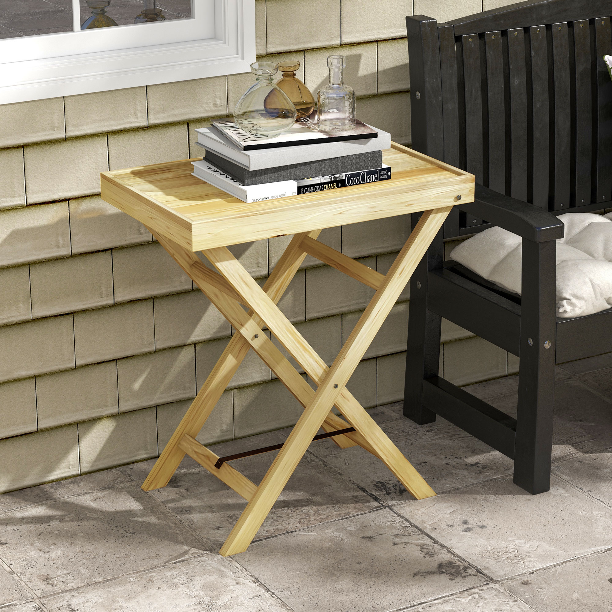 Outsunny Rechteckiger Gartentisch aus Holz für Balkon Terrasse 68L x 44B x 75H cm Natur