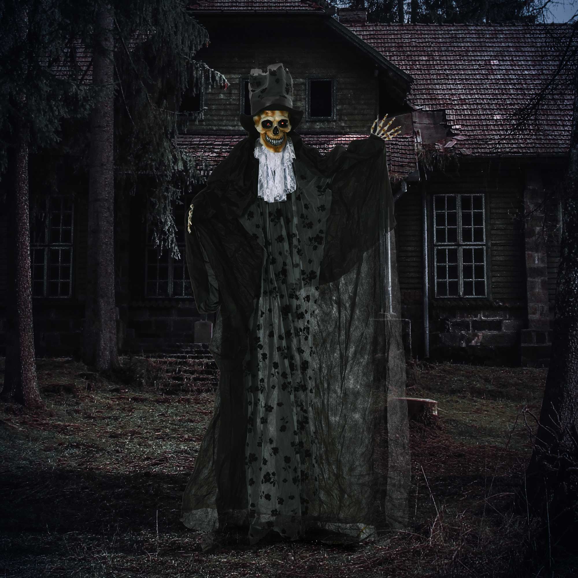 Outsunny Halloweendecoratie spookbruidegom met speciale effecten en geluidsfunctie 110 cm x 18 cm x 183 cm