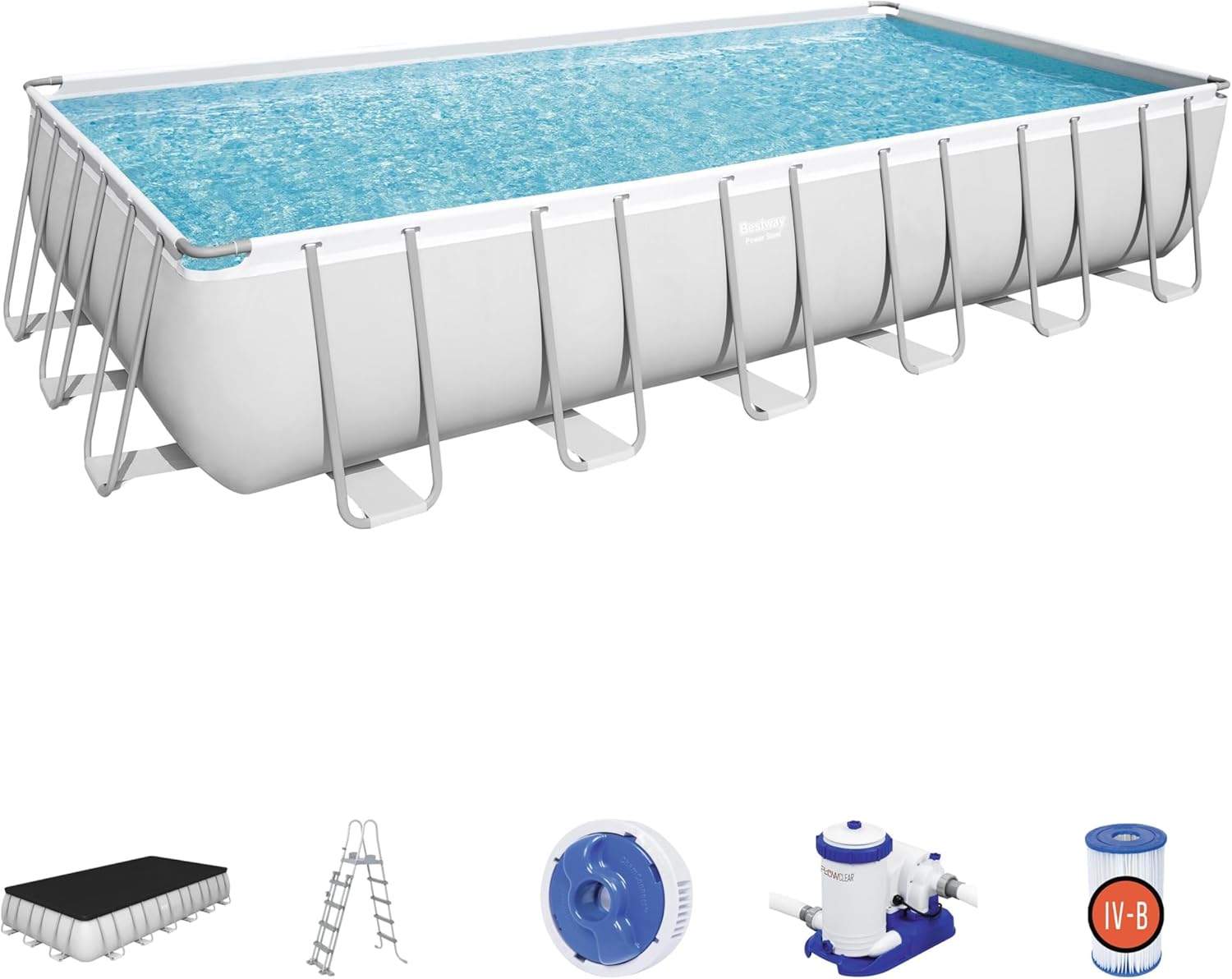 Bestway Power Steel 56474-3 Set oberirdischer Pool, rechteckig, 732 x 366 x 132 cm